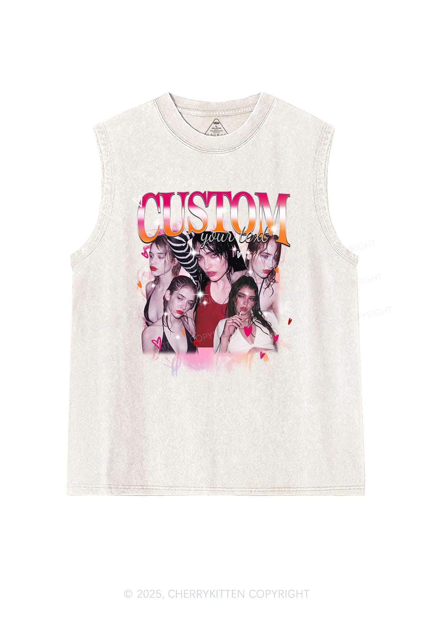 Custom Lesbian Text Pride Y2K Washed Muscle Tank Cherrykitten - Image 4