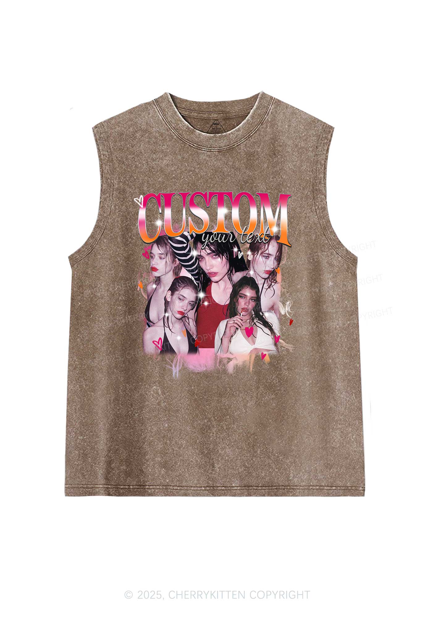 Custom Lesbian Text Pride Y2K Washed Muscle Tank Cherrykitten - Image 5