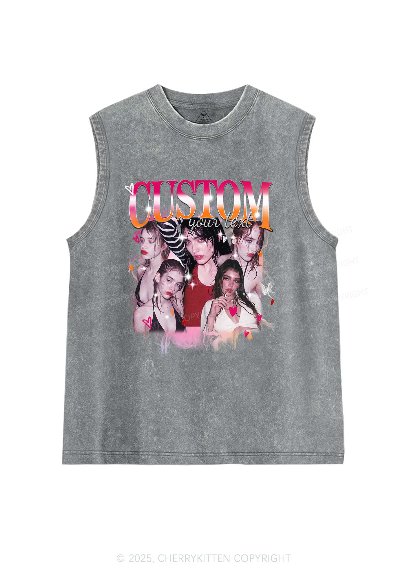 Custom Lesbian Text Pride Y2K Washed Muscle Tank Cherrykitten - Image 6