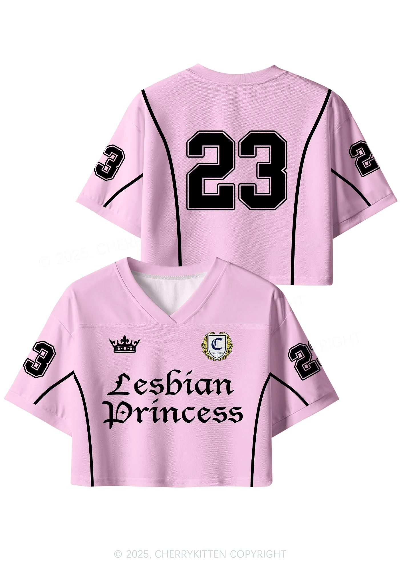 Custom Lightpink Lesbian Princess Pride Y2K Crop Sport Jersey Shirts Cherrykitten - Image 3