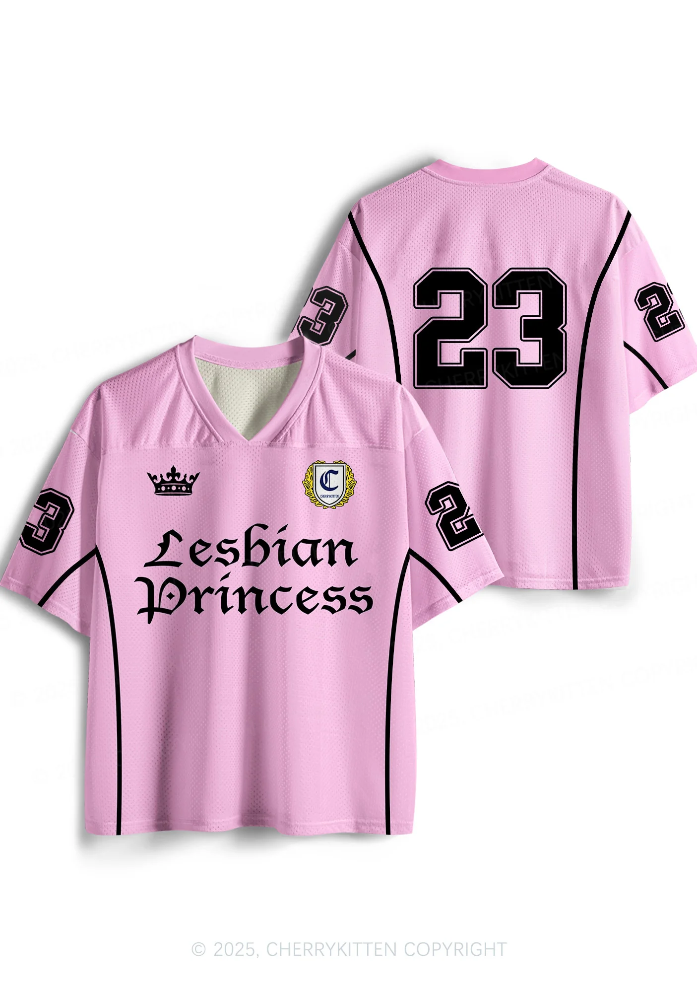 Custom Lightpink Lesbian Princess Pride Y2K Sport Jersey Shirts Cherrykitten - Image 3