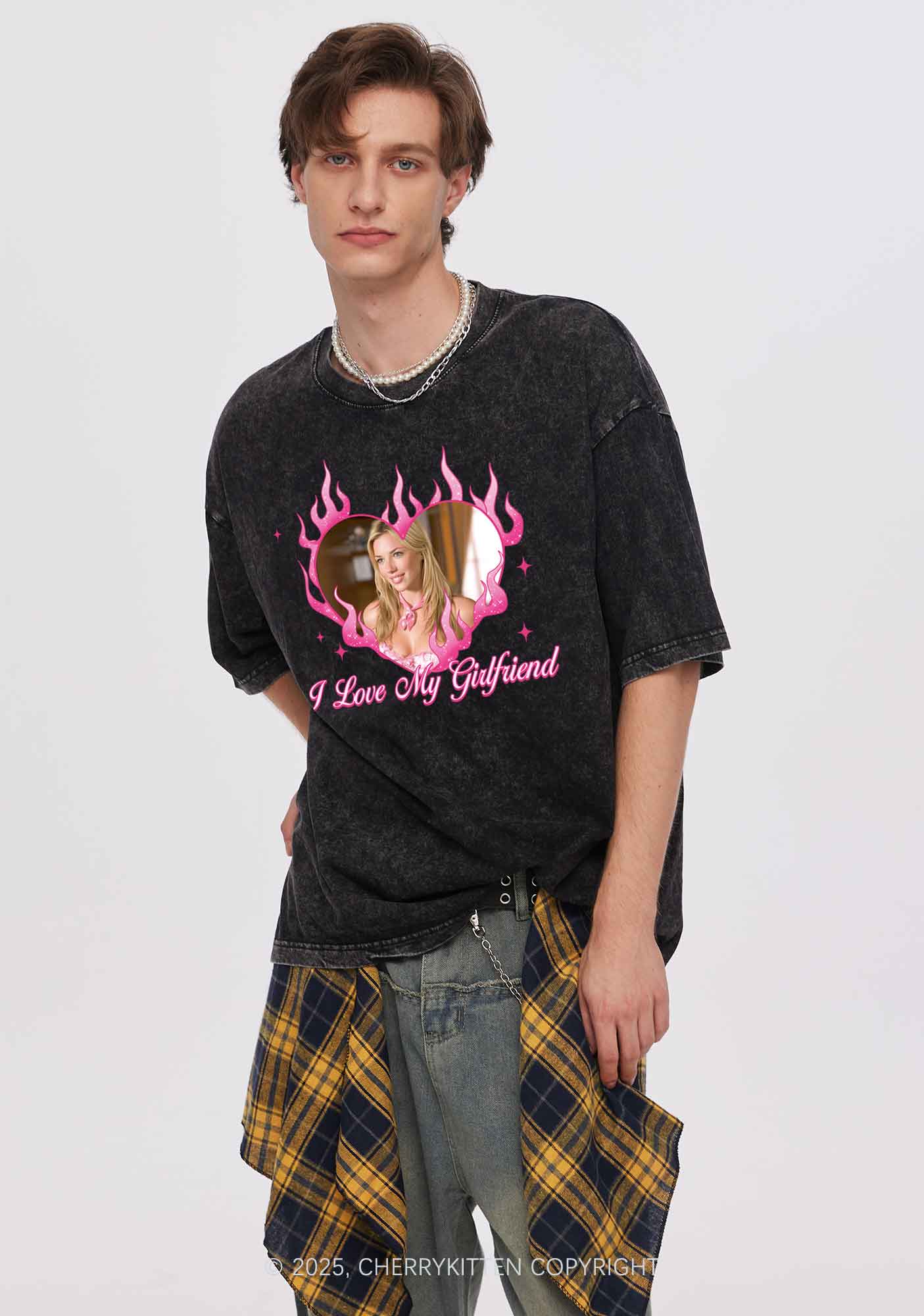 Custom Love Girlfriend Y2K Shirts Washed Tee Cherrykitten - Image 2
