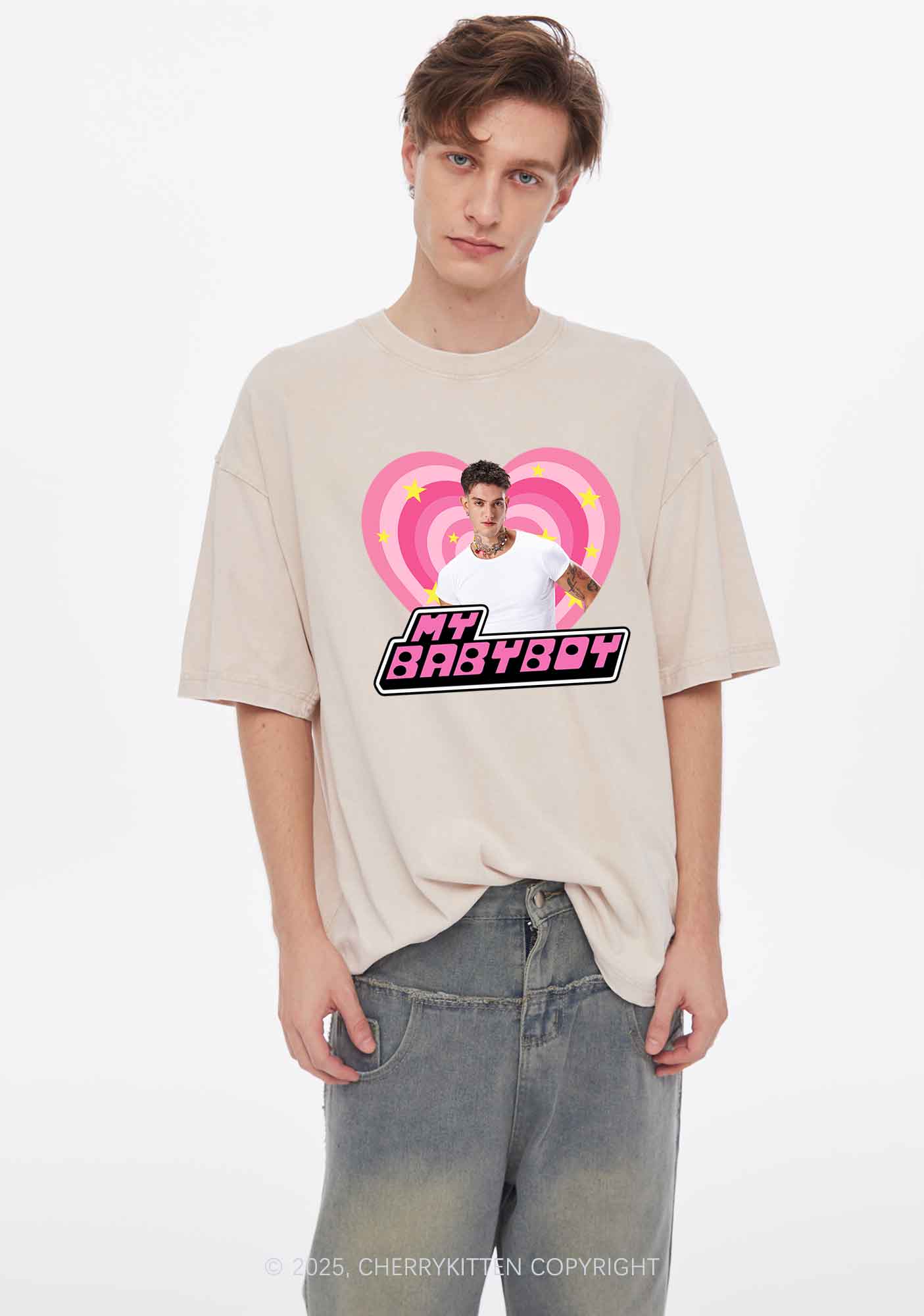 Custom Love My Babyboy Y2K Shirts Washed Tee Cherrykitten - Image 2