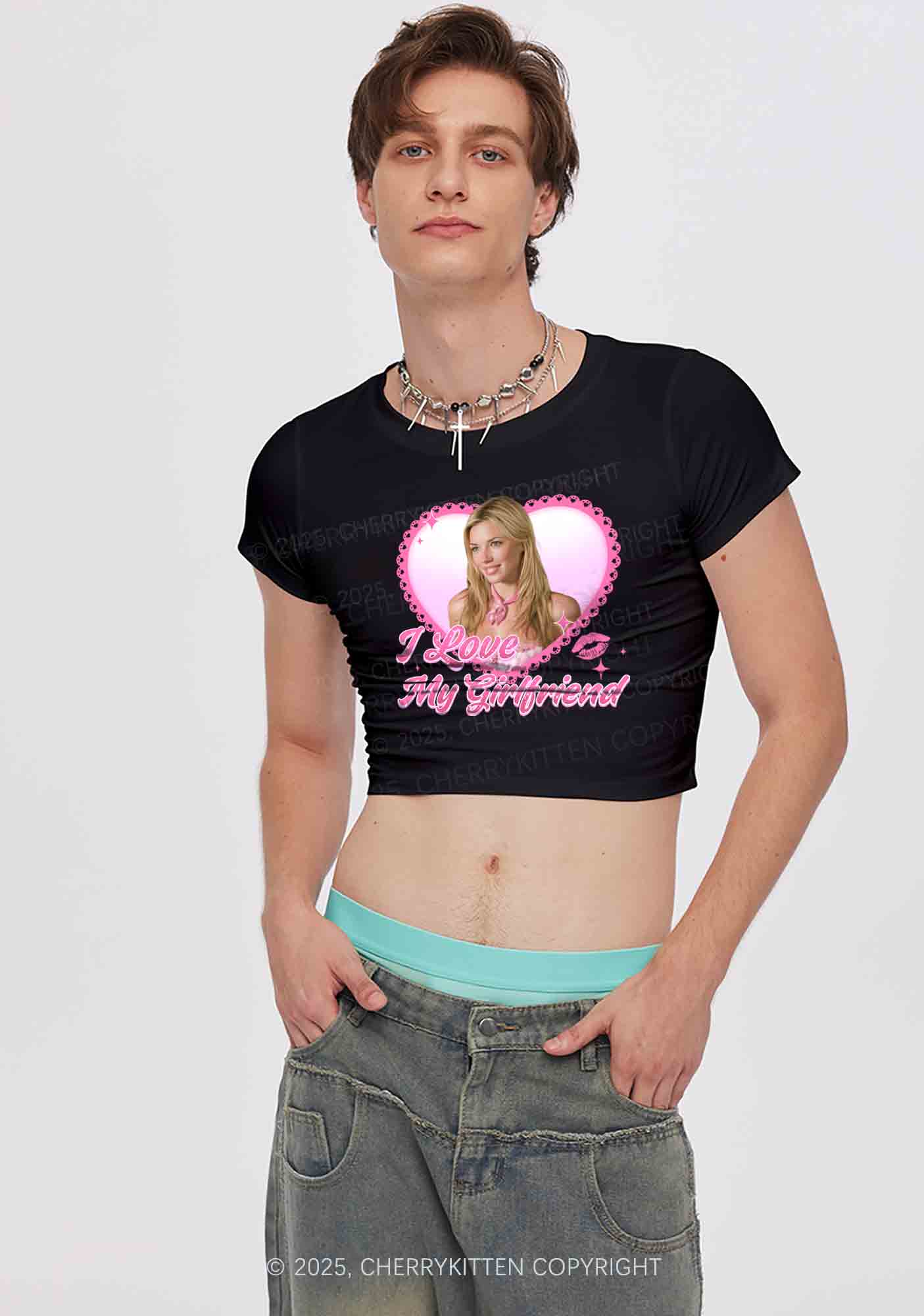 Custom Love My GF BF Photo Y2K Valentine's Day Baby Tee Cherrykitten - Image 2