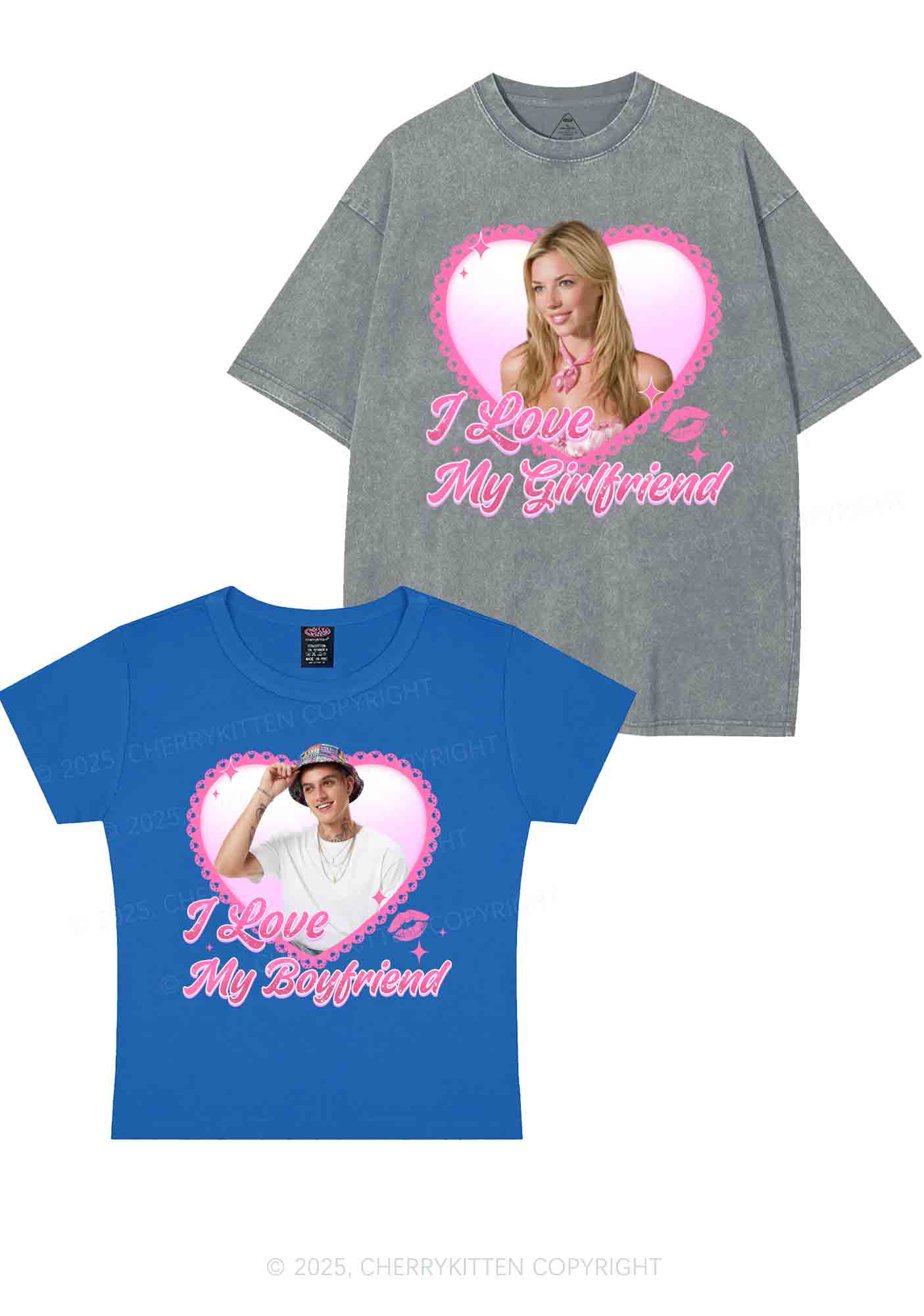 Custom Love My GF BF Photo Y2K Valentine's Day Couple Shirt Cherrykitten - Image 11