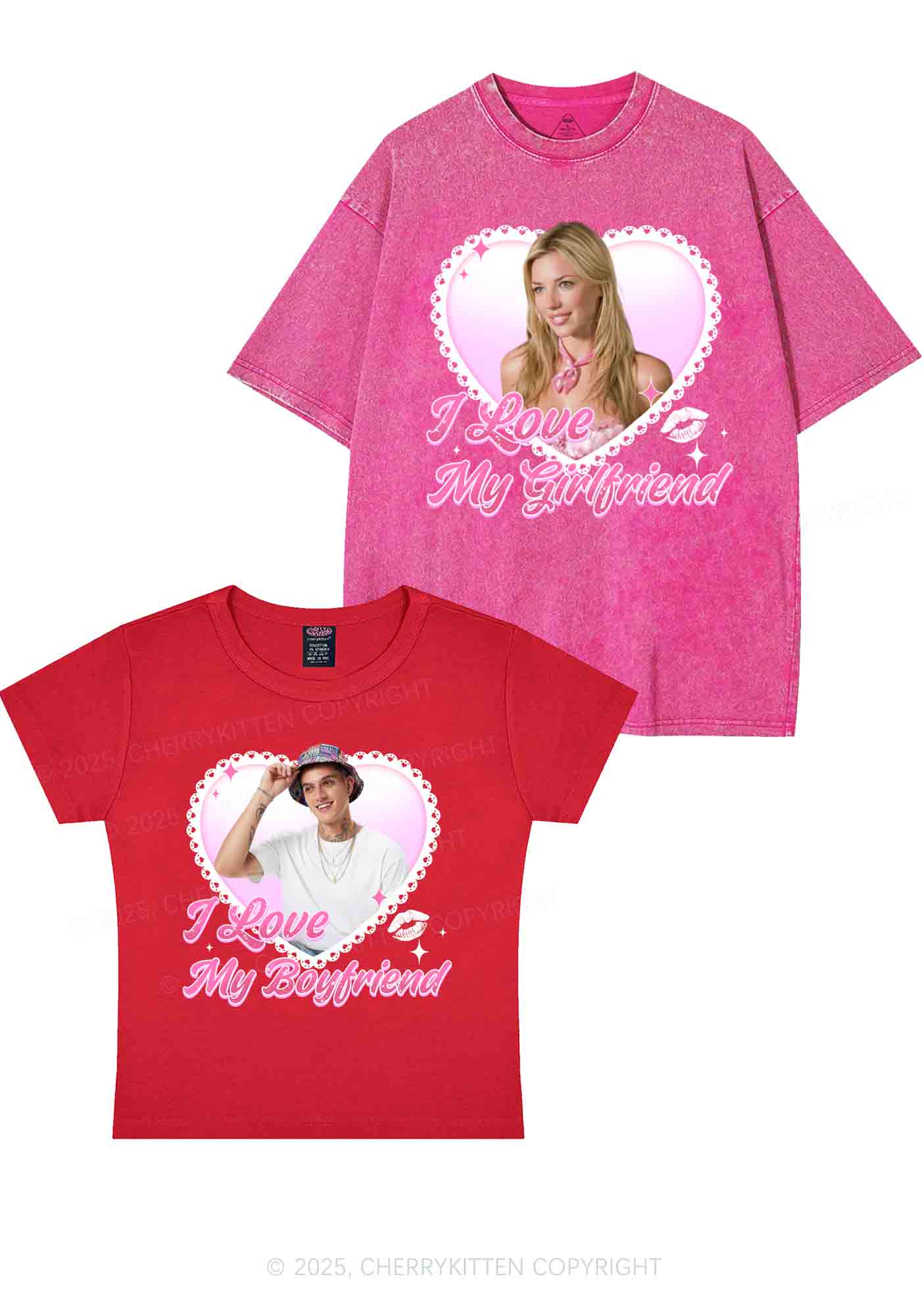 Custom Love My GF BF Photo Y2K Valentine's Day Couple Shirt Cherrykitten - Image 7