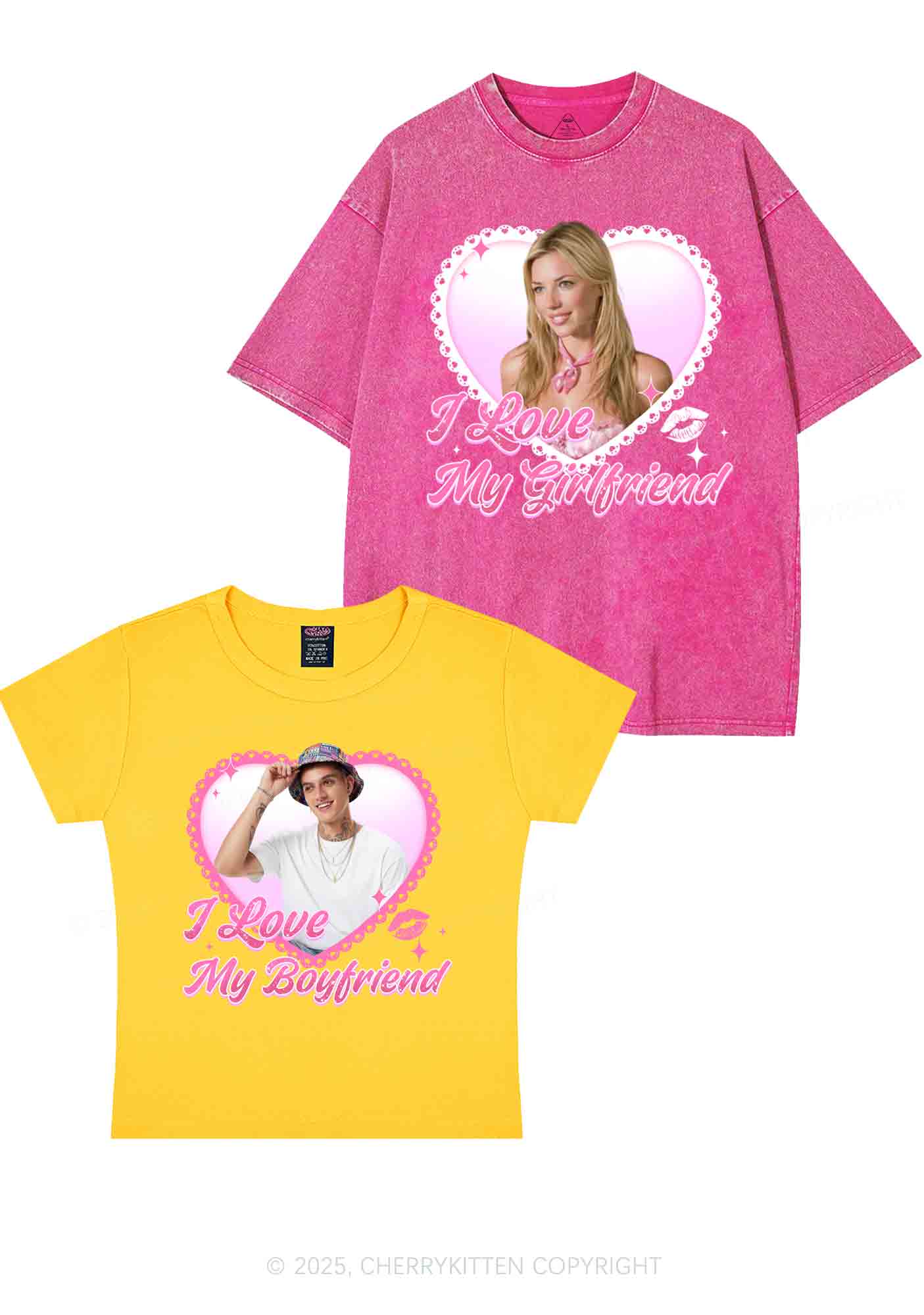 Custom Love My GF BF Photo Y2K Valentine's Day Couple Shirt Cherrykitten - Image 9