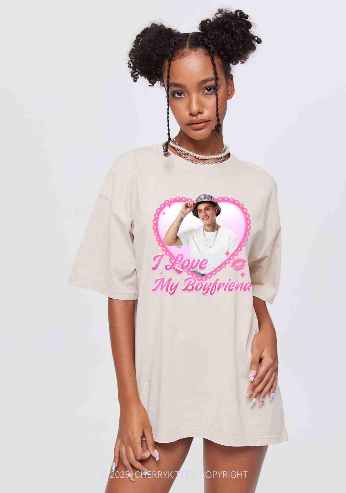 Custom Love My GF BF Photo Y2K Valentine's Day Washed Tee Cherrykitten - Image 2