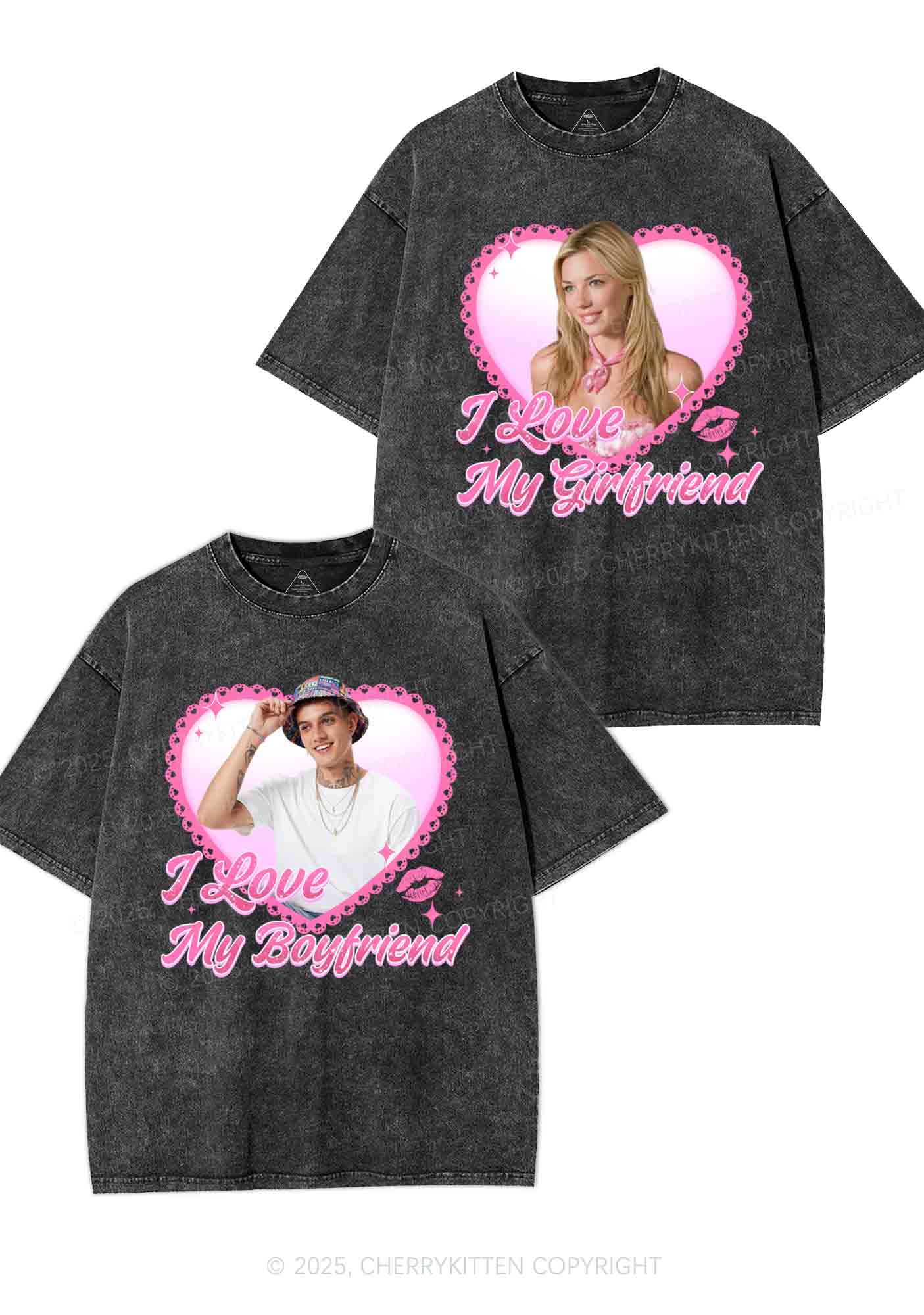 Custom Love My GF BF Photo Y2K Valentine's Day Washed Tee Cherrykitten - Image 4