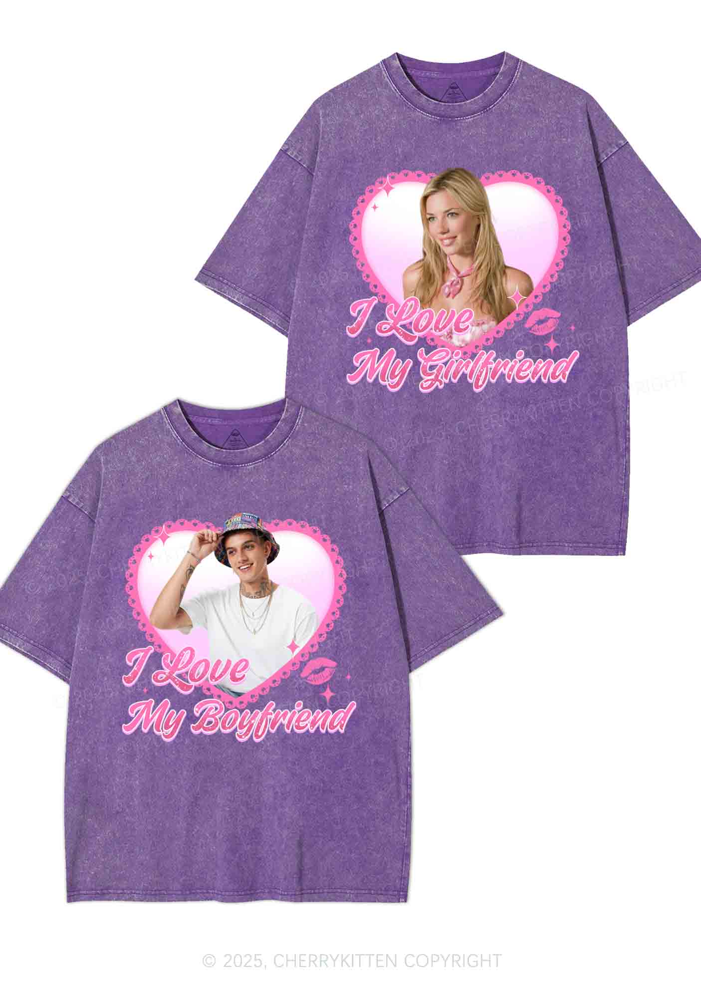 Custom Love My GF BF Photo Y2K Valentine's Day Washed Tee Cherrykitten - Image 5