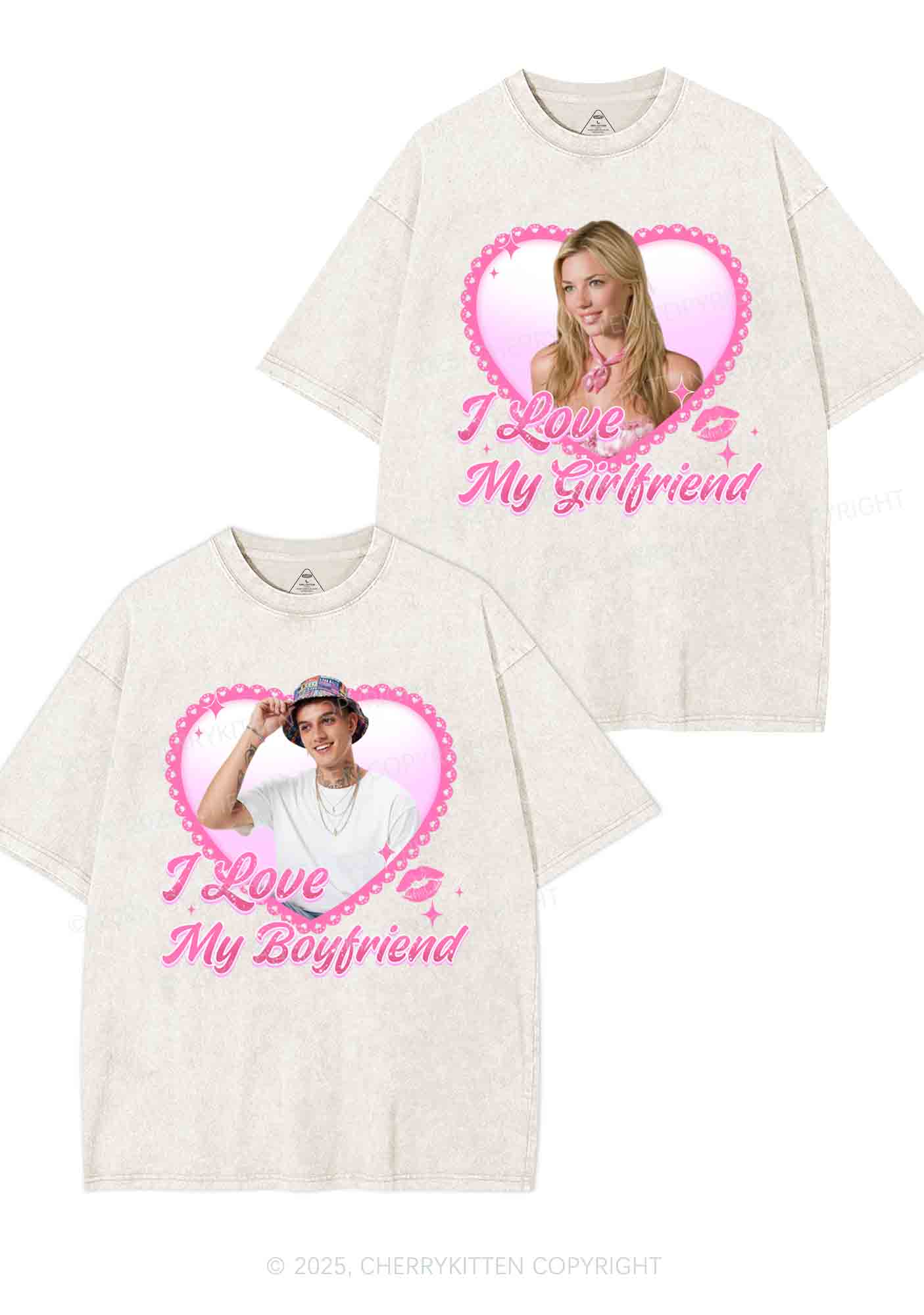 Custom Love My GF BF Photo Y2K Valentine's Day Washed Tee Cherrykitten - Image 6
