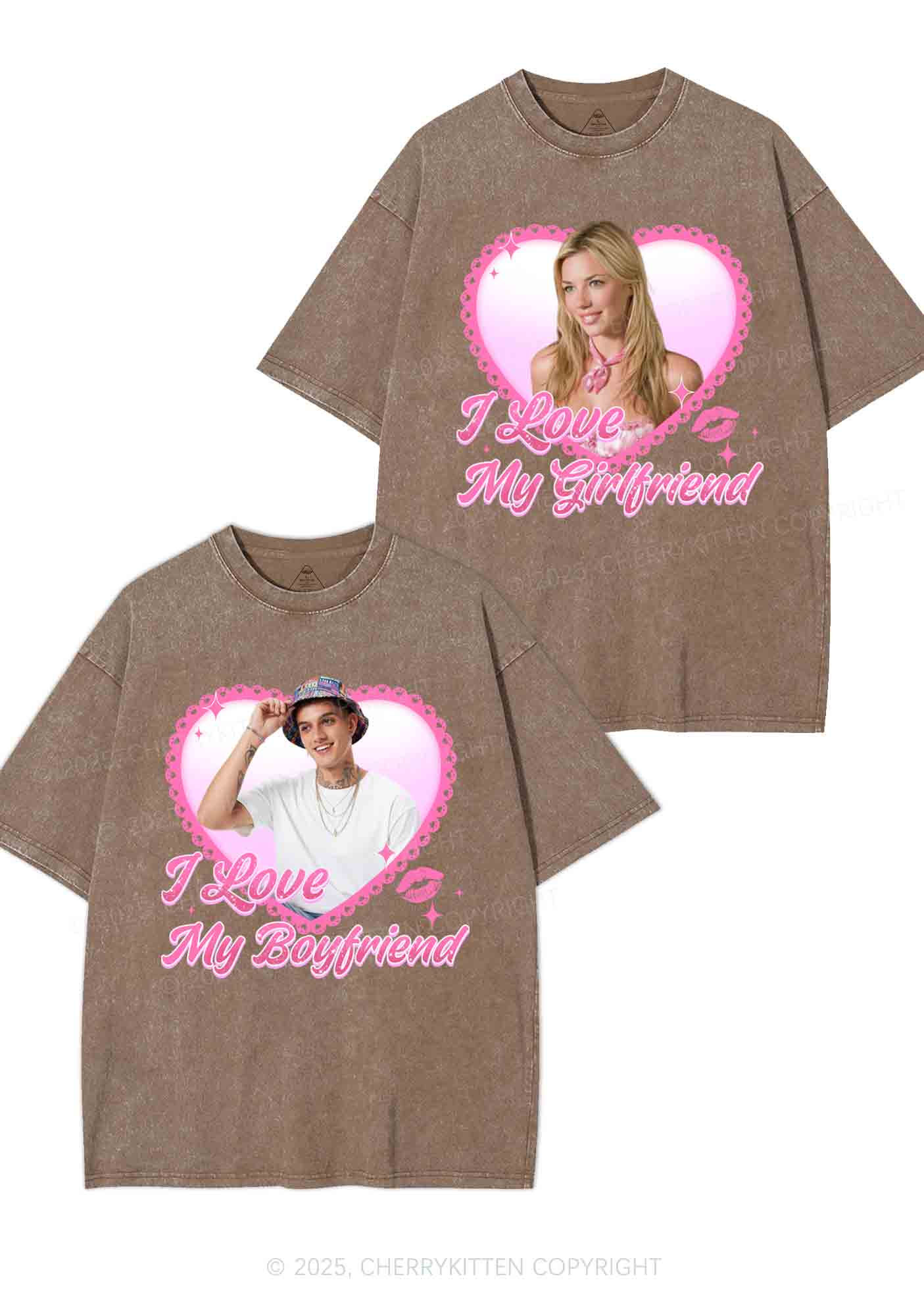 Custom Love My GF BF Photo Y2K Valentine's Day Washed Tee Cherrykitten - Image 7