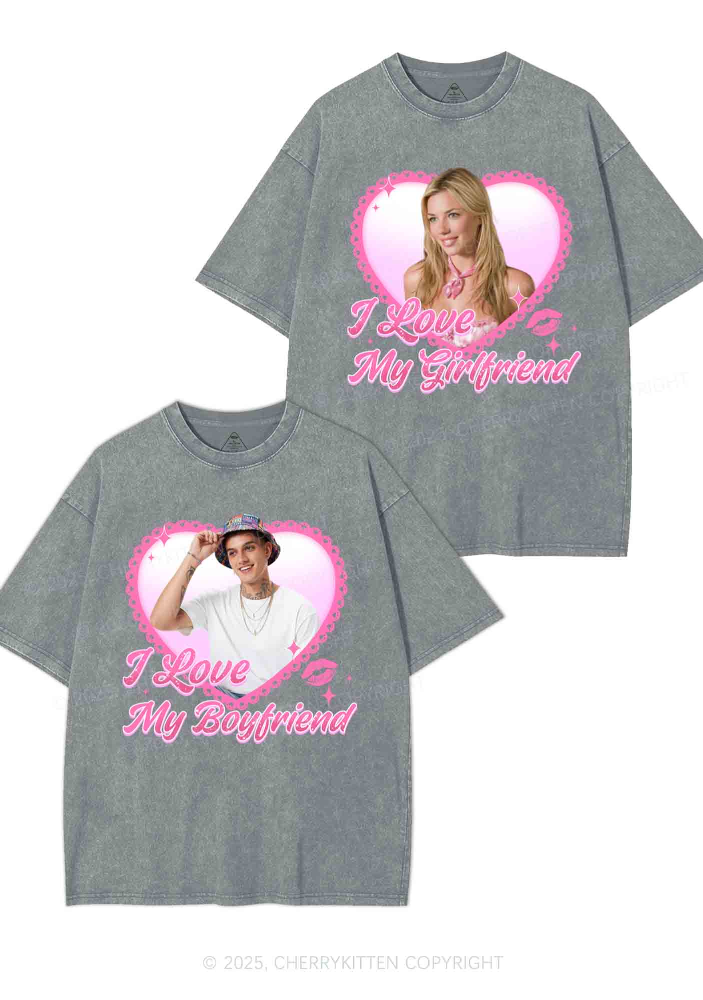 Custom Love My GF BF Photo Y2K Valentine's Day Washed Tee Cherrykitten - Image 8