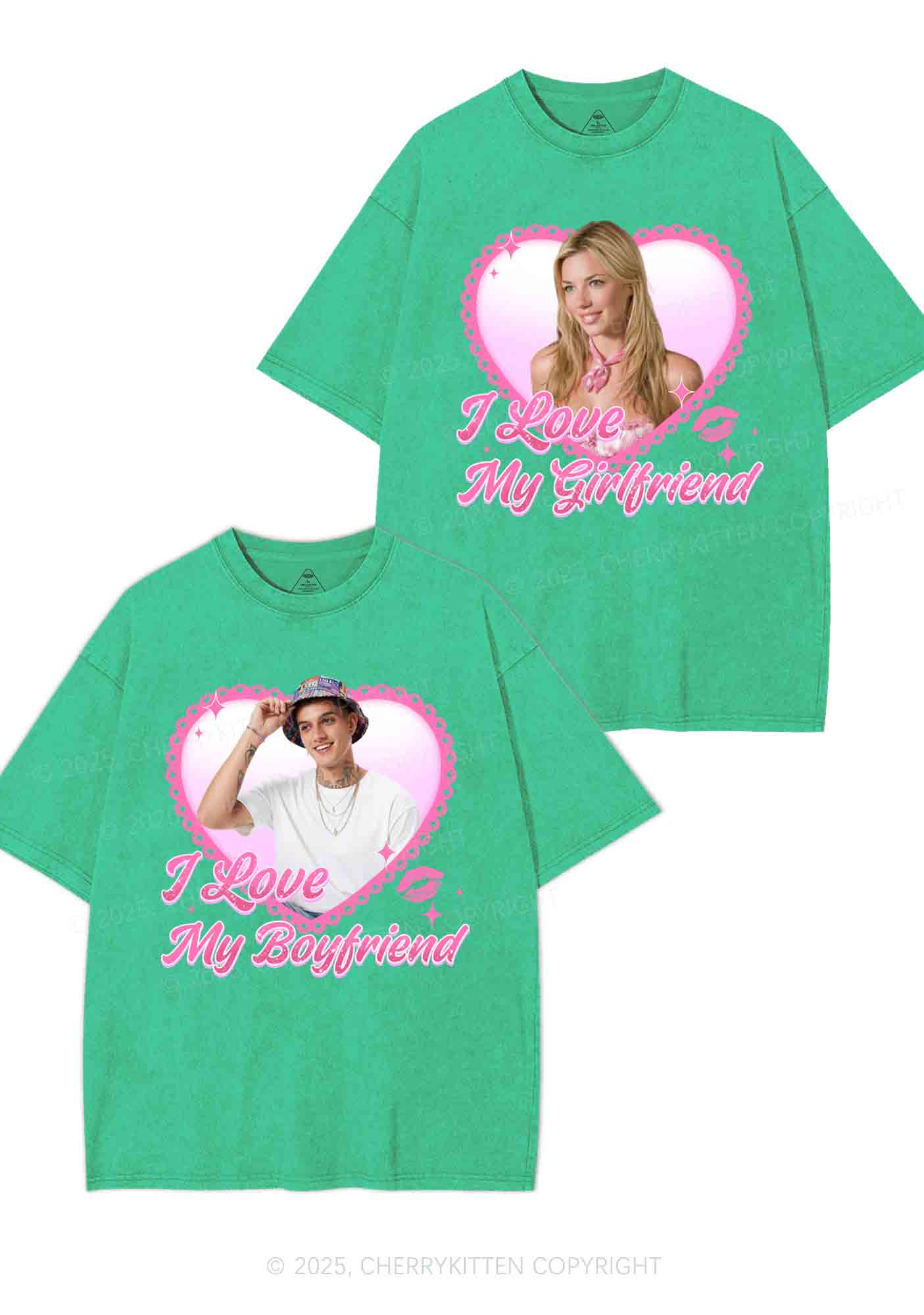 Custom Love My GF BF Photo Y2K Valentine's Day Washed Tee Cherrykitten - Image 9