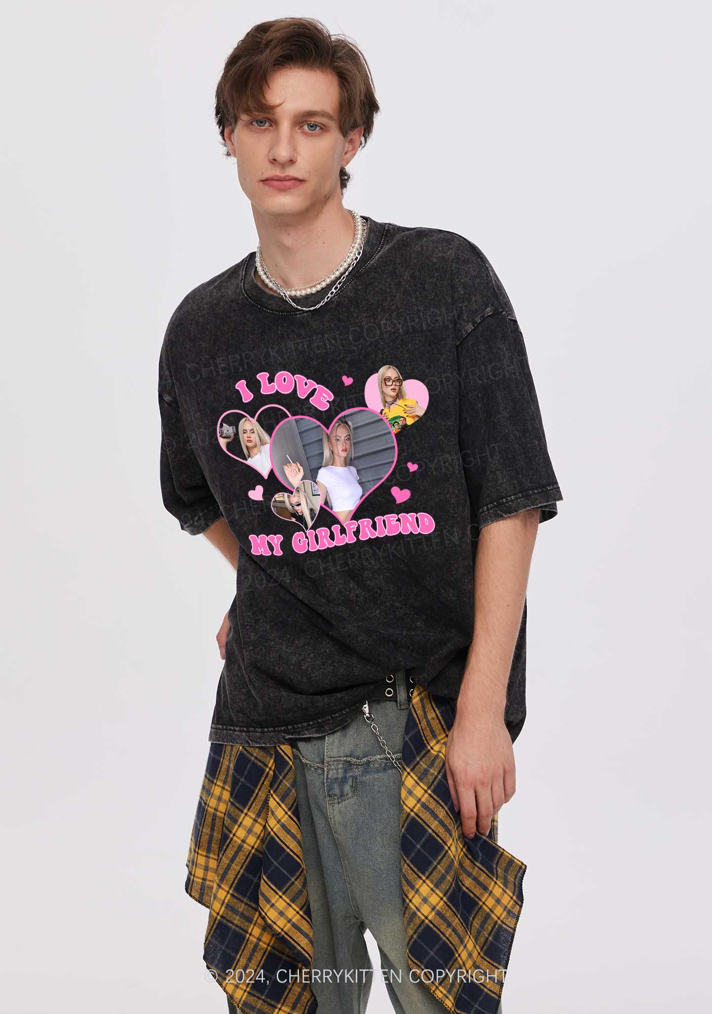 Custom Love My Girlfriend Y2K Valentine's Day Washed Tee Cherrykitten - Image 2