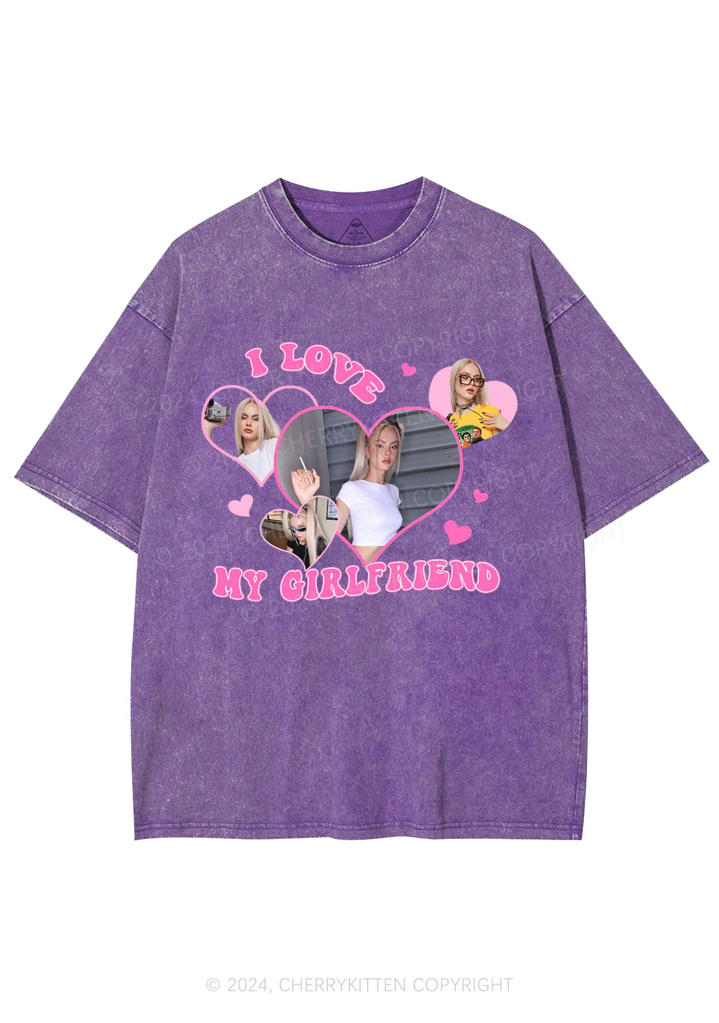 Custom Love My Girlfriend Y2K Valentine's Day Washed Tee Cherrykitten - Image 5
