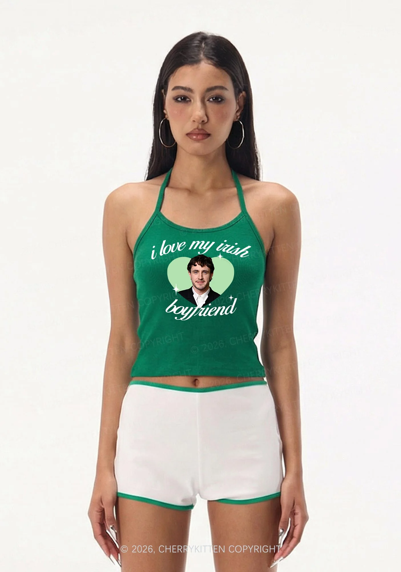 Custom Love My Irish Boyfriend St Patricks Y2K Halter Neck Cami Cherrykitten - Image 2