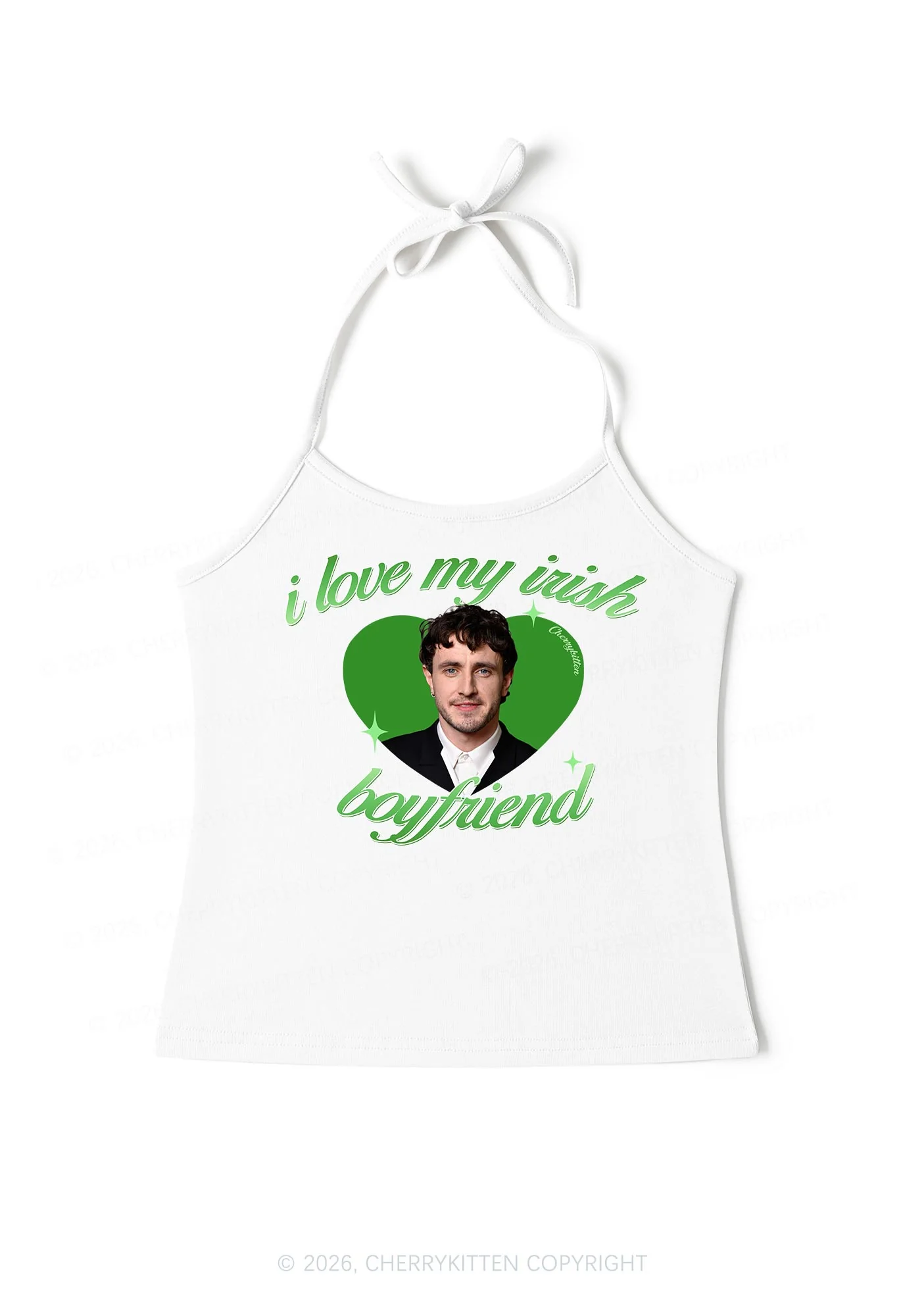 Custom Love My Irish Boyfriend St Patricks Y2K Halter Neck Cami Cherrykitten - Image 3