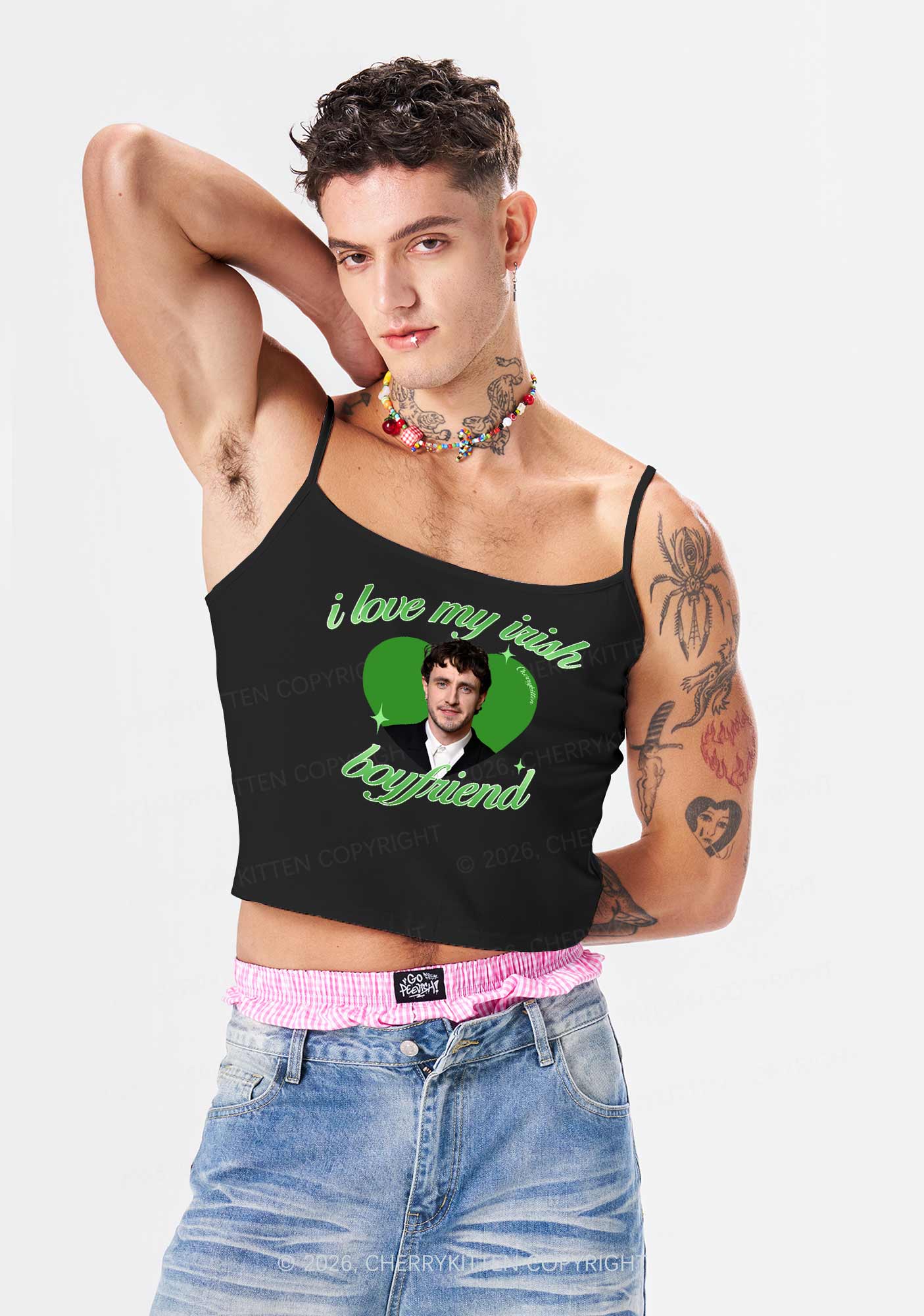 Custom Love My Irish Boyfriend St Patricks Y2K Spaghetti Strap Cami Cherrykitten - Image 2