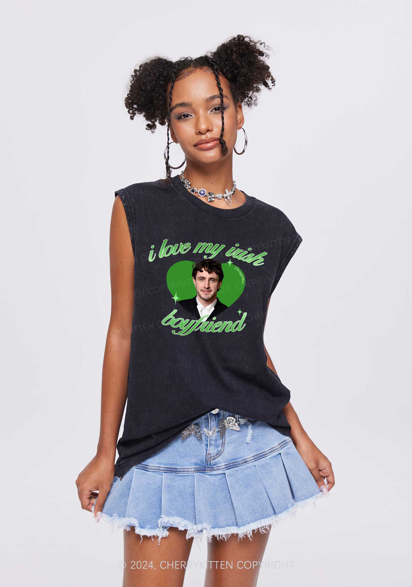 Custom Love My Irish Boyfriend St Patricks Y2K Washed Tank Cherrykitten - Image 2