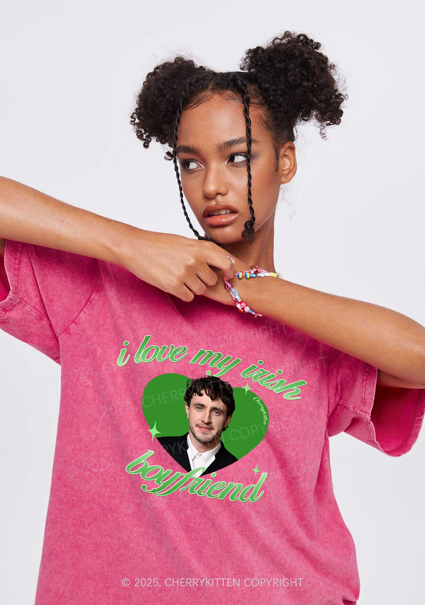 Custom Love My Irish Boyfriend St Patricks Y2K Washed Tee Cherrykitten - Image 2