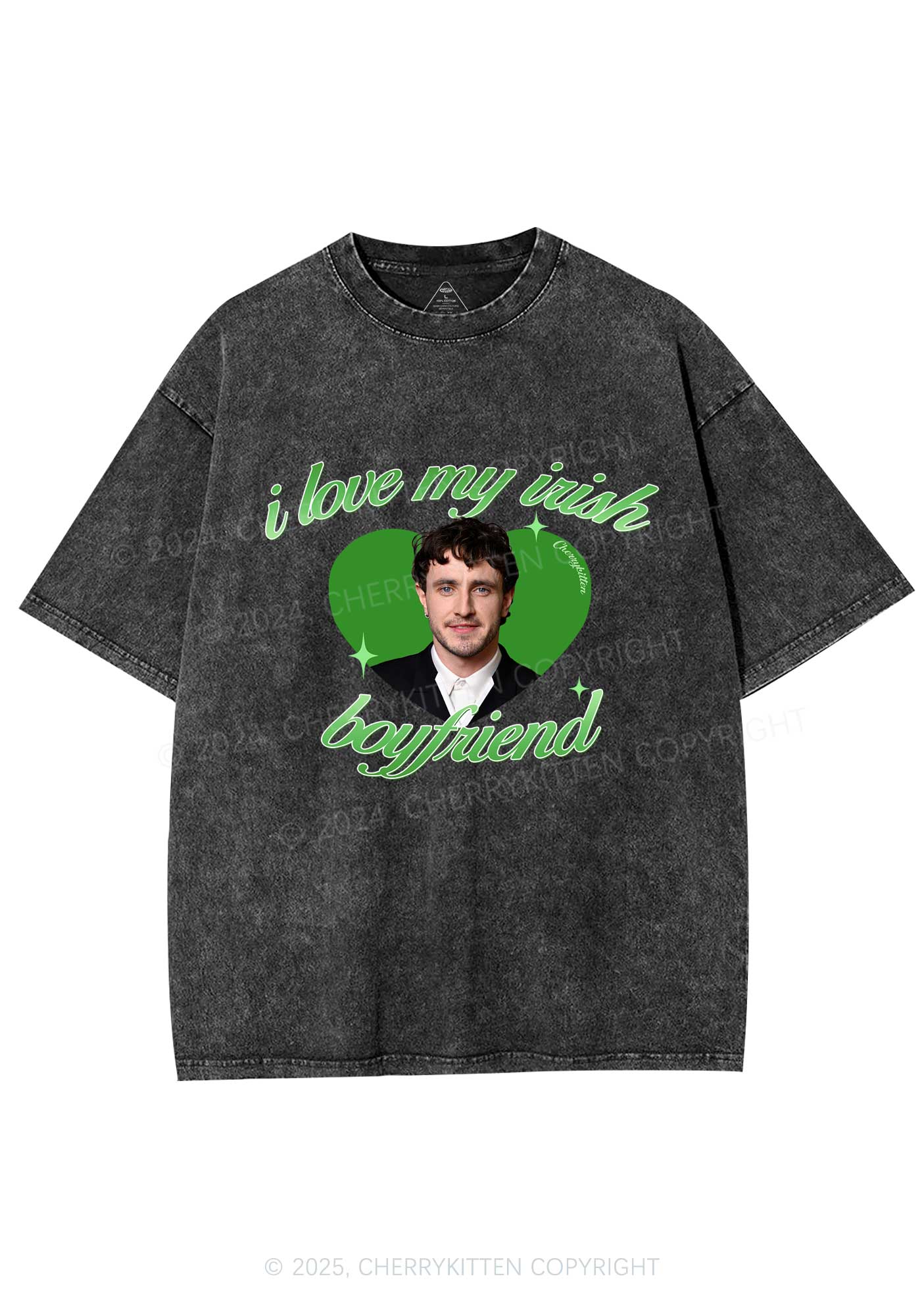 Custom Love My Irish Boyfriend St Patricks Y2K Washed Tee Cherrykitten - Image 3
