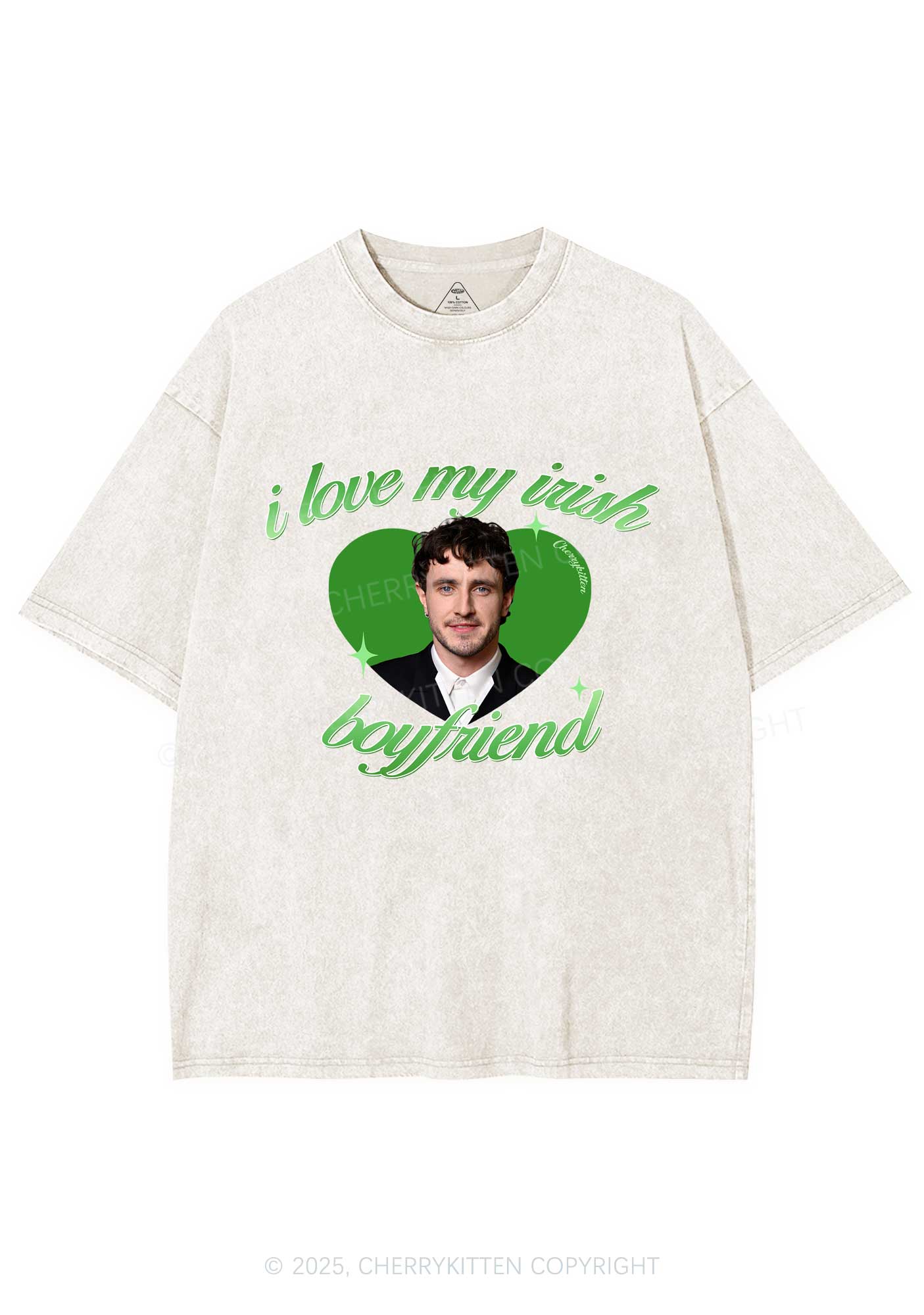 Custom Love My Irish Boyfriend St Patricks Y2K Washed Tee Cherrykitten - Image 5