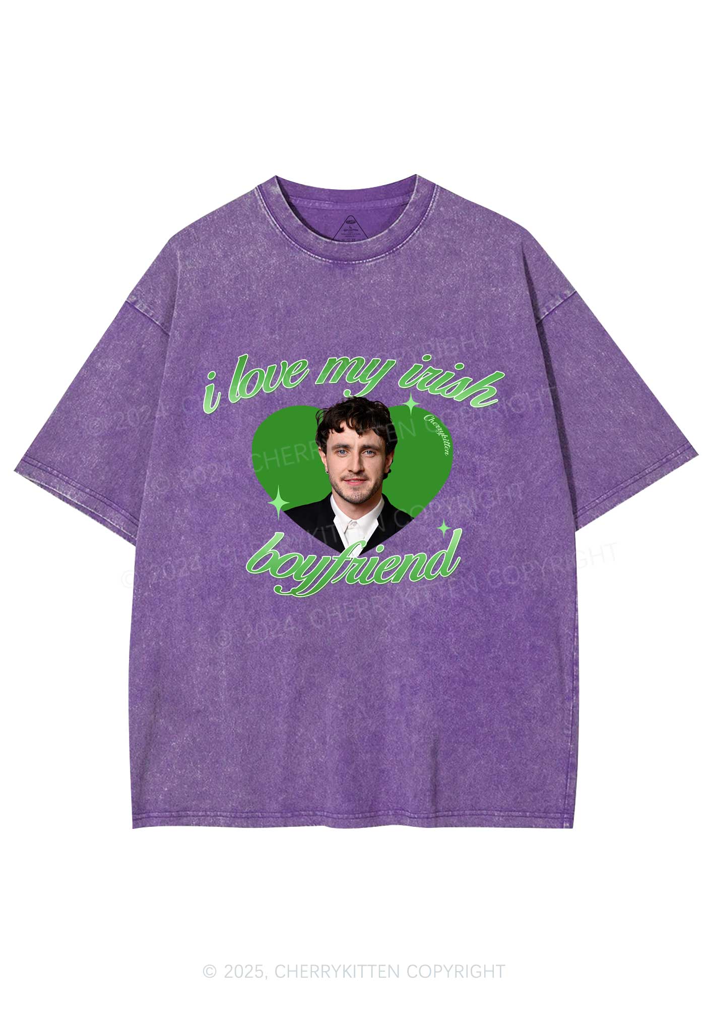 Custom Love My Irish Boyfriend St Patricks Y2K Washed Tee Cherrykitten - Image 6