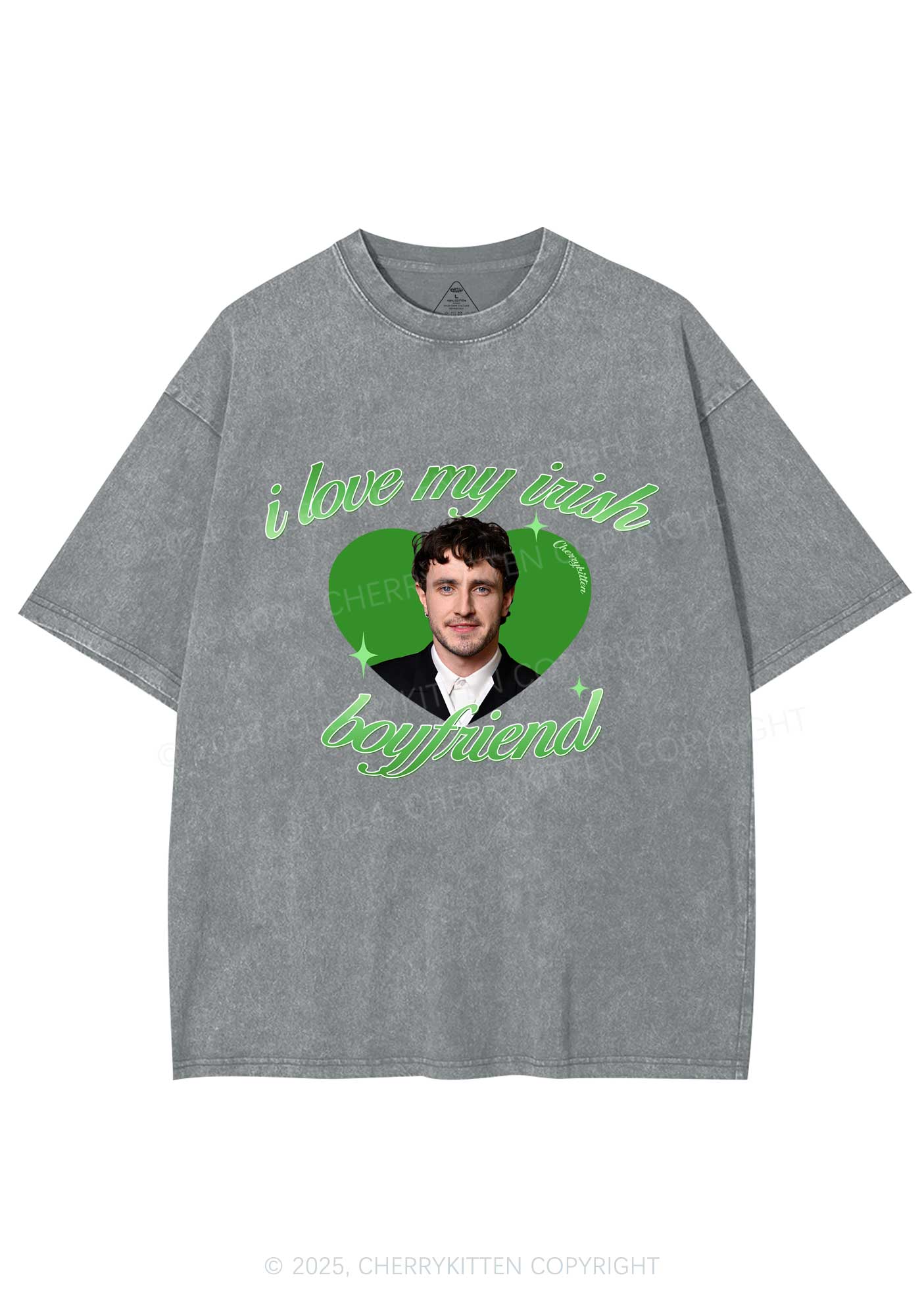 Custom Love My Irish Boyfriend St Patricks Y2K Washed Tee Cherrykitten - Image 8