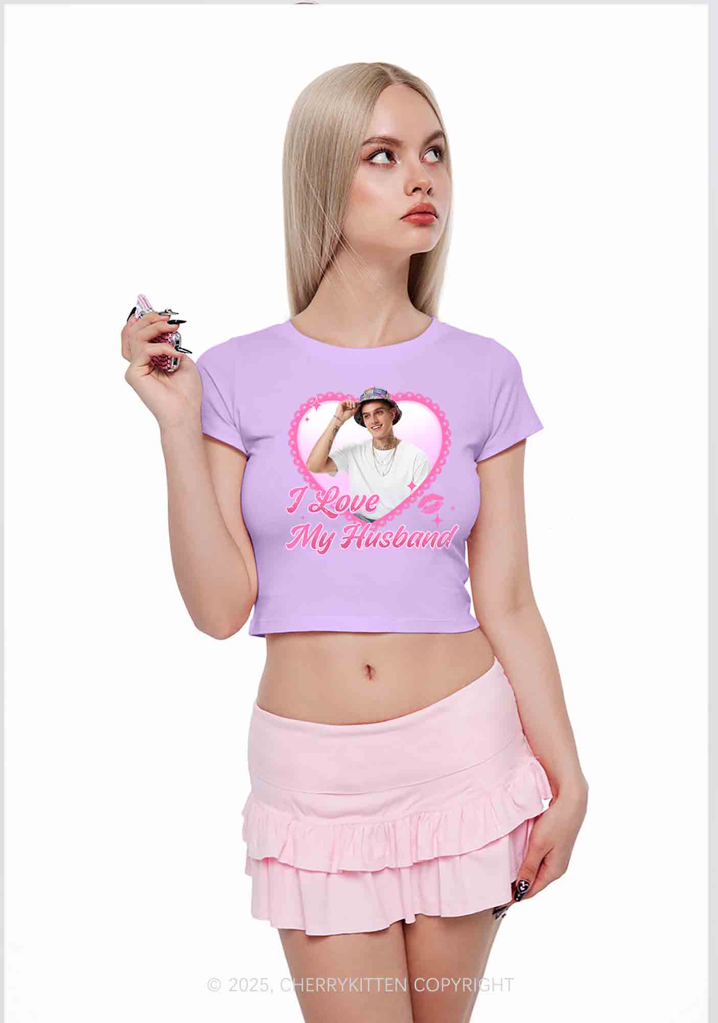 Custom Love My Wife Photo Y2K Valentine's Day Baby Tee Cherrykitten - Image 3
