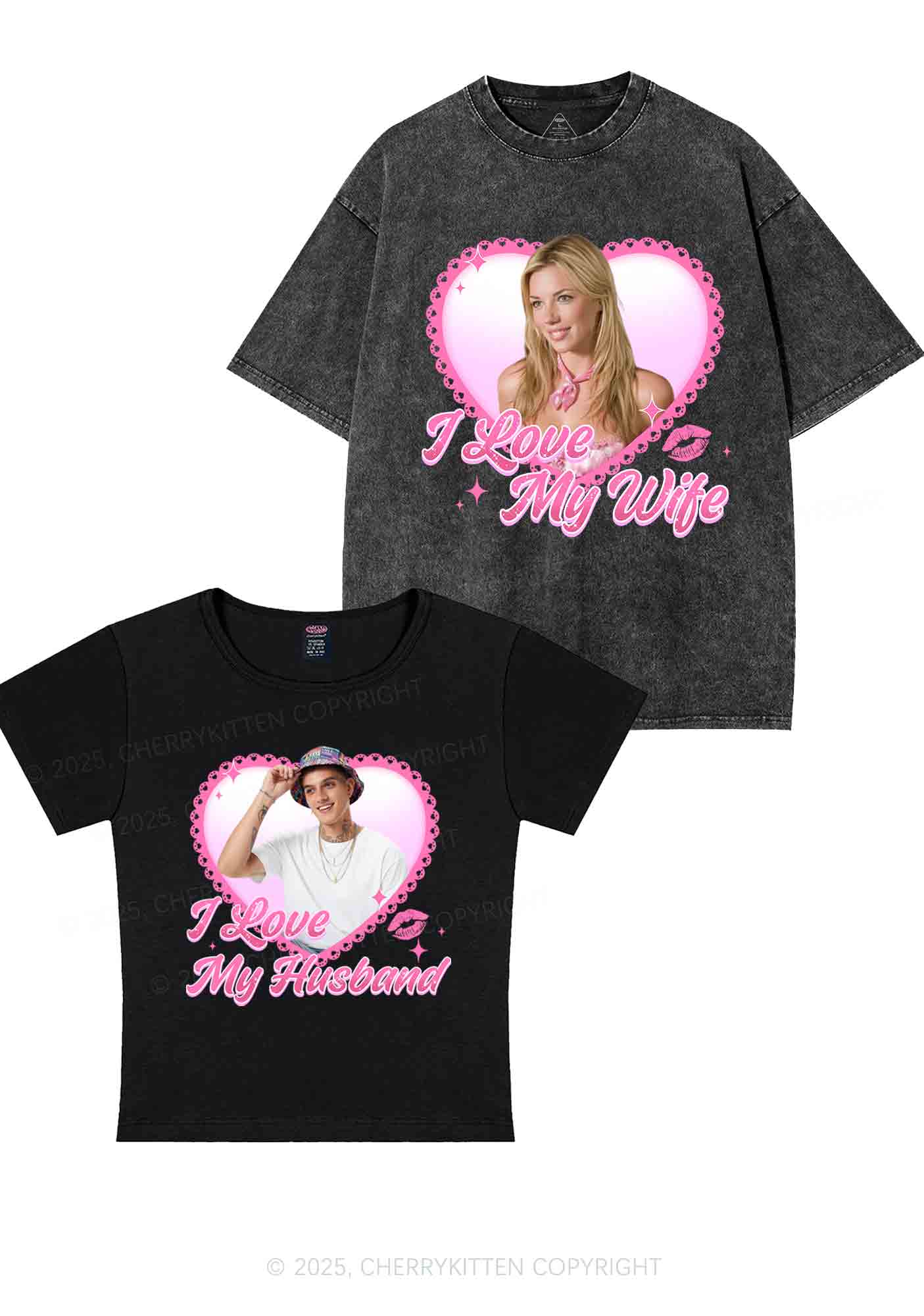 Custom Love My Wife Photo Y2K Valentine's Day Couple Shirt Cherrykitten - Image 4