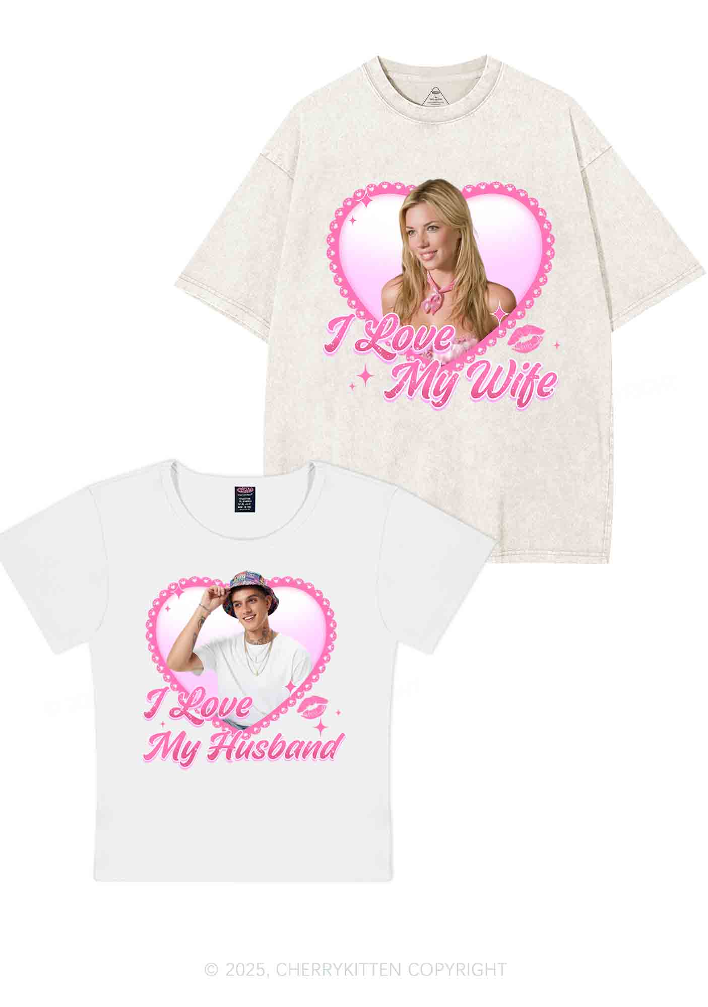 Custom Love My Wife Photo Y2K Valentine's Day Couple Shirt Cherrykitten - Image 5