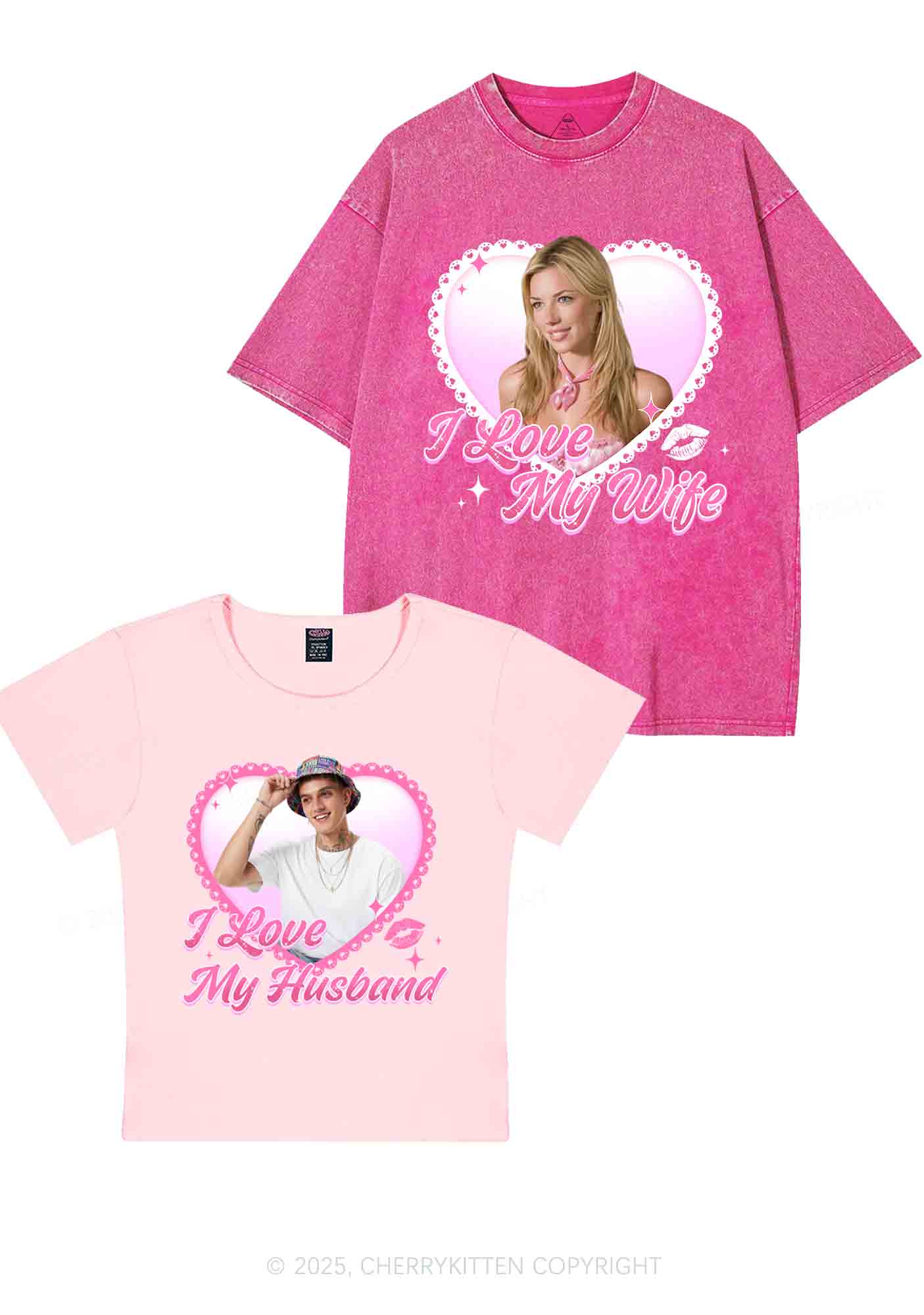 Custom Love My Wife Photo Y2K Valentine's Day Couple Shirt Cherrykitten - Image 6