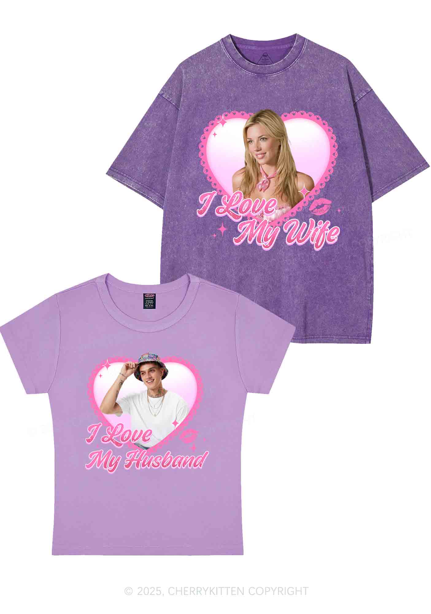 Custom Love My Wife Photo Y2K Valentine's Day Couple Shirt Cherrykitten - Image 7