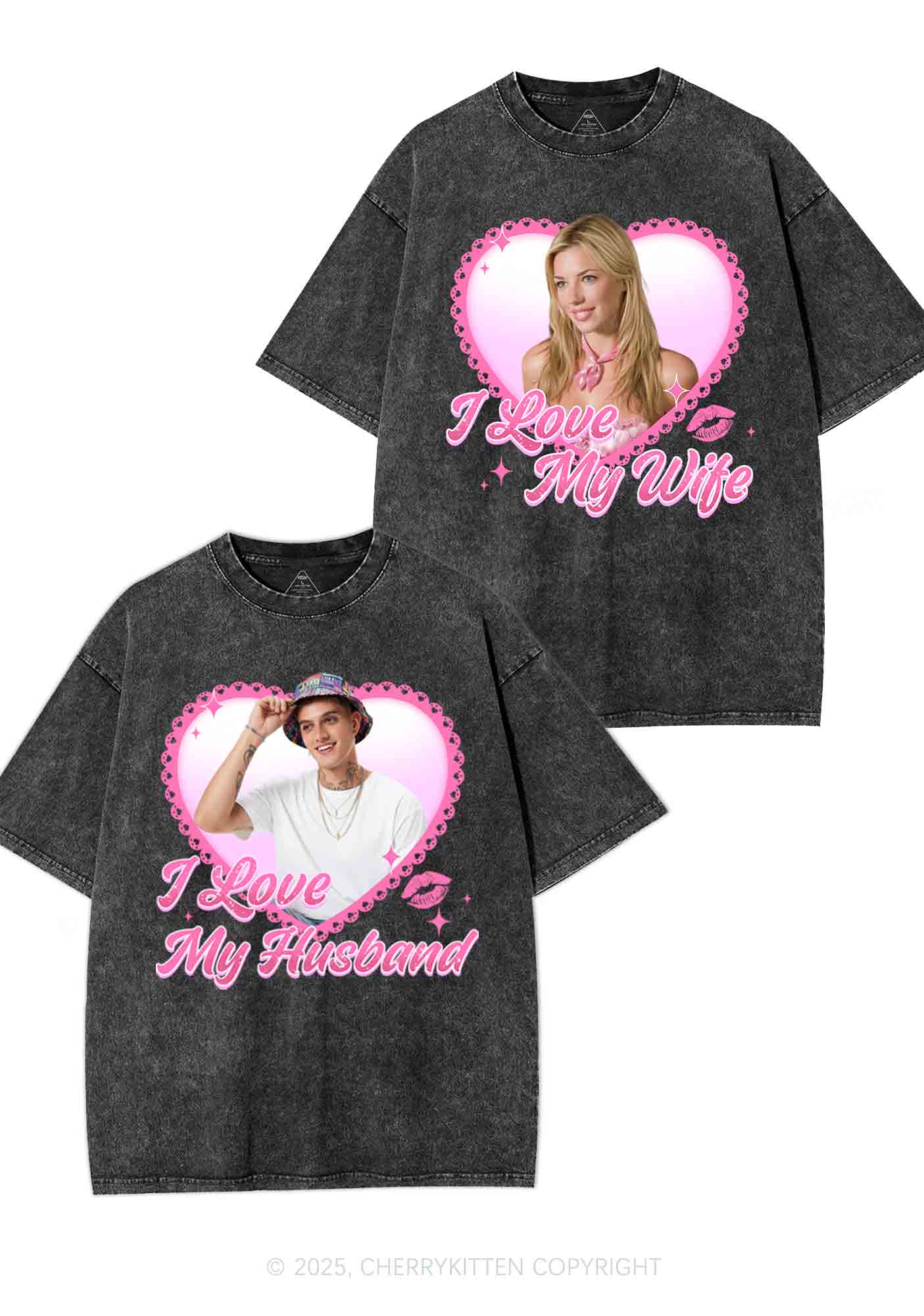Custom Love My Wife Photo Y2K Valentine's Day Washed Tee Cherrykitten - Image 4