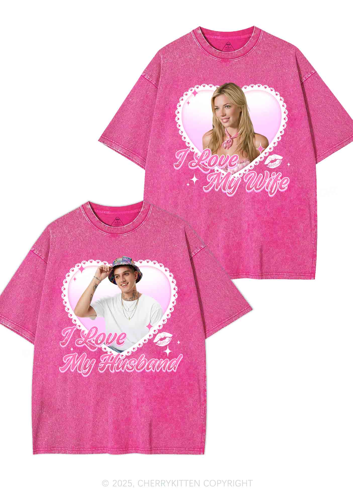 Custom Love My Wife Photo Y2K Valentine's Day Washed Tee Cherrykitten - Image 5