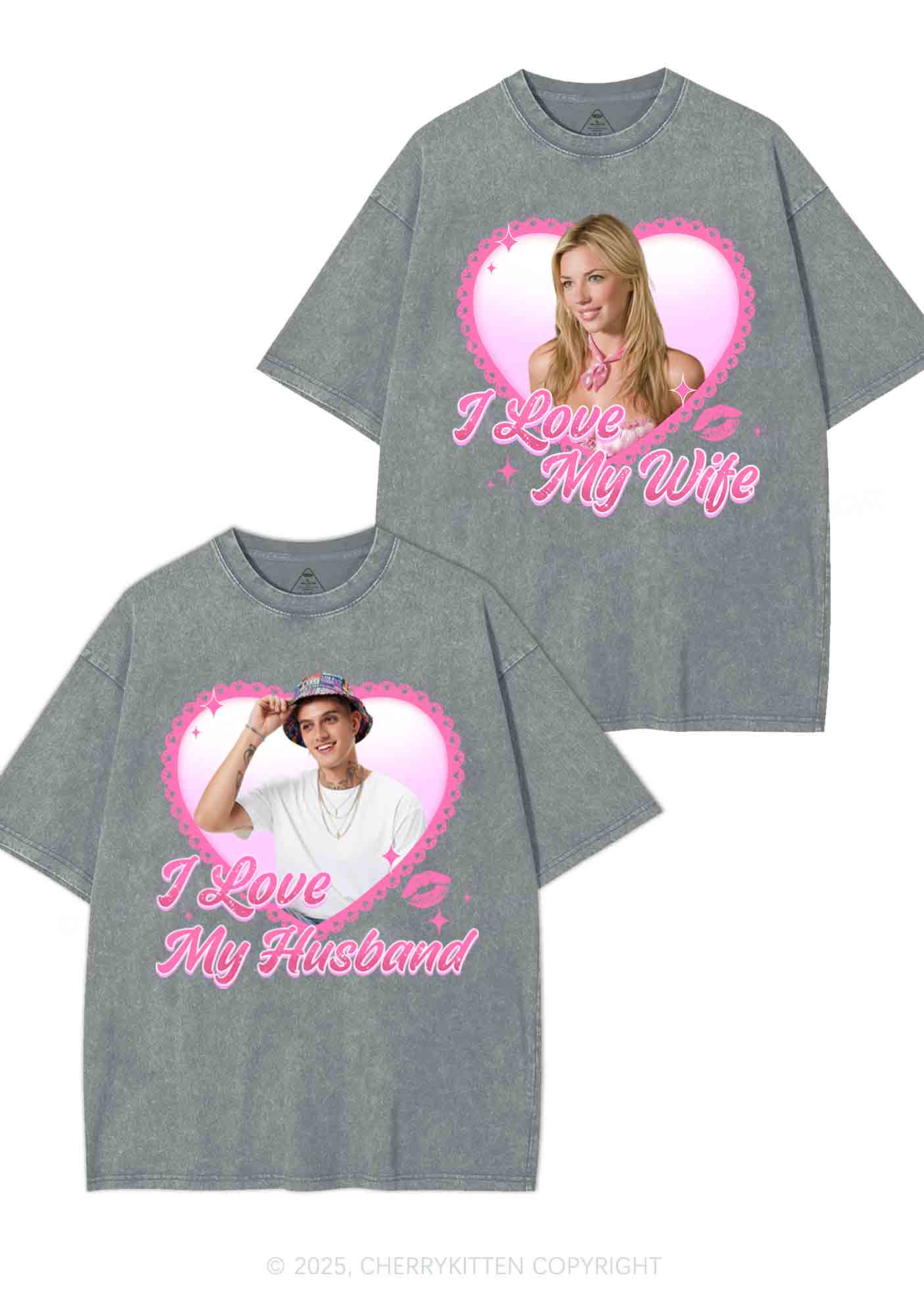 Custom Love My Wife Photo Y2K Valentine's Day Washed Tee Cherrykitten - Image 8