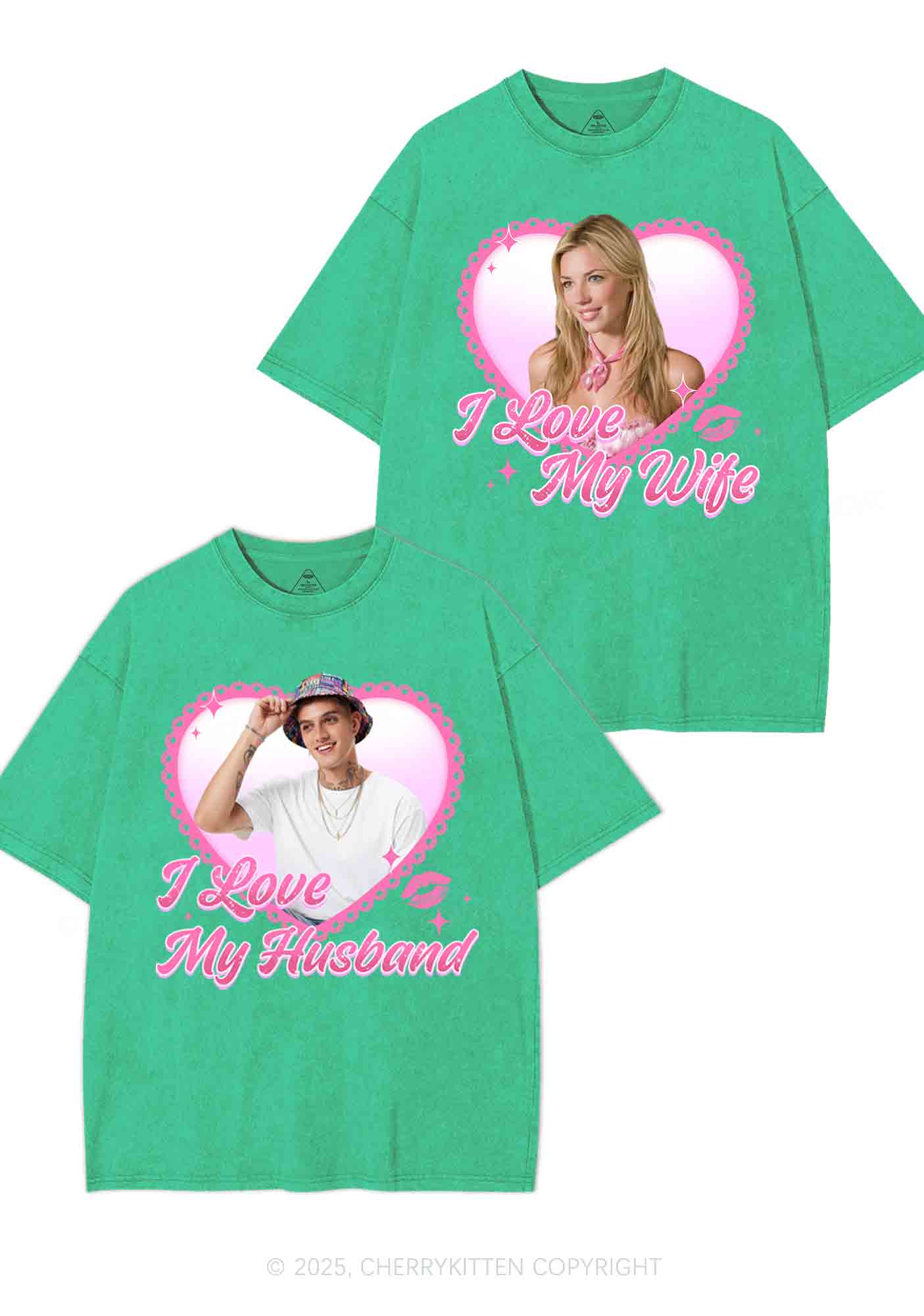Custom Love My Wife Photo Y2K Valentine's Day Washed Tee Cherrykitten - Image 9