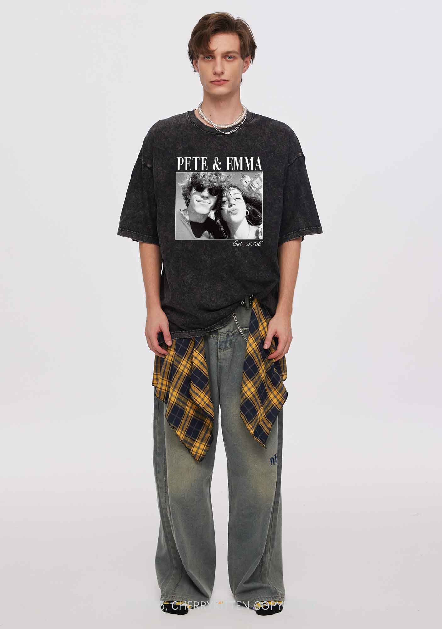 Custom Lover Photo Y2K Shirts Washed Tee Cherrykitten - Image 3