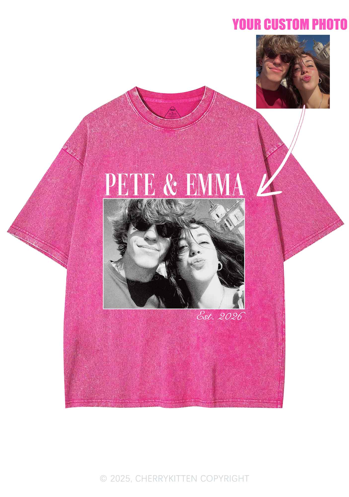 Custom Lover Photo Y2K Shirts Washed Tee Cherrykitten - Image 5