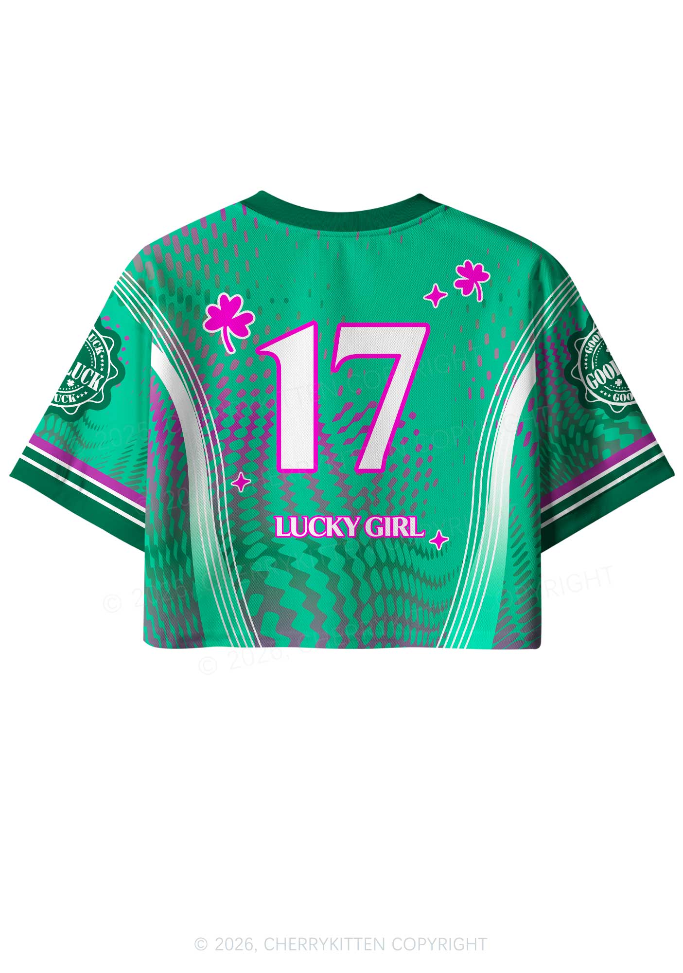 Custom Lucky Girl Pink Shamrock St Patricks Y2K Crop Sport Jersey Shirts Cherrykitten - Image 4
