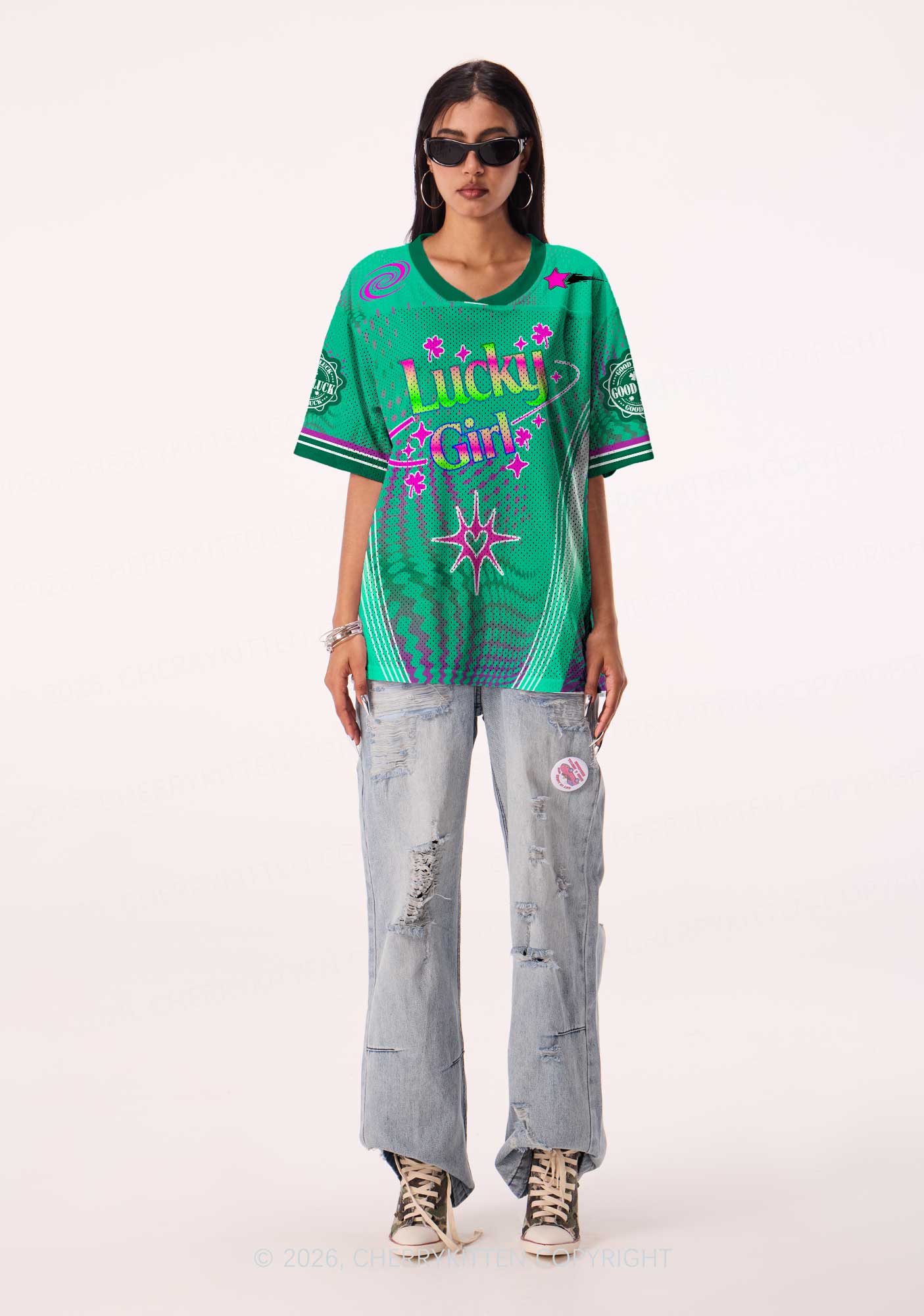 Custom Lucky Girl Pink Shamrock St Patricks Y2K Sport Jersey Shirts Cherrykitten - Image 2
