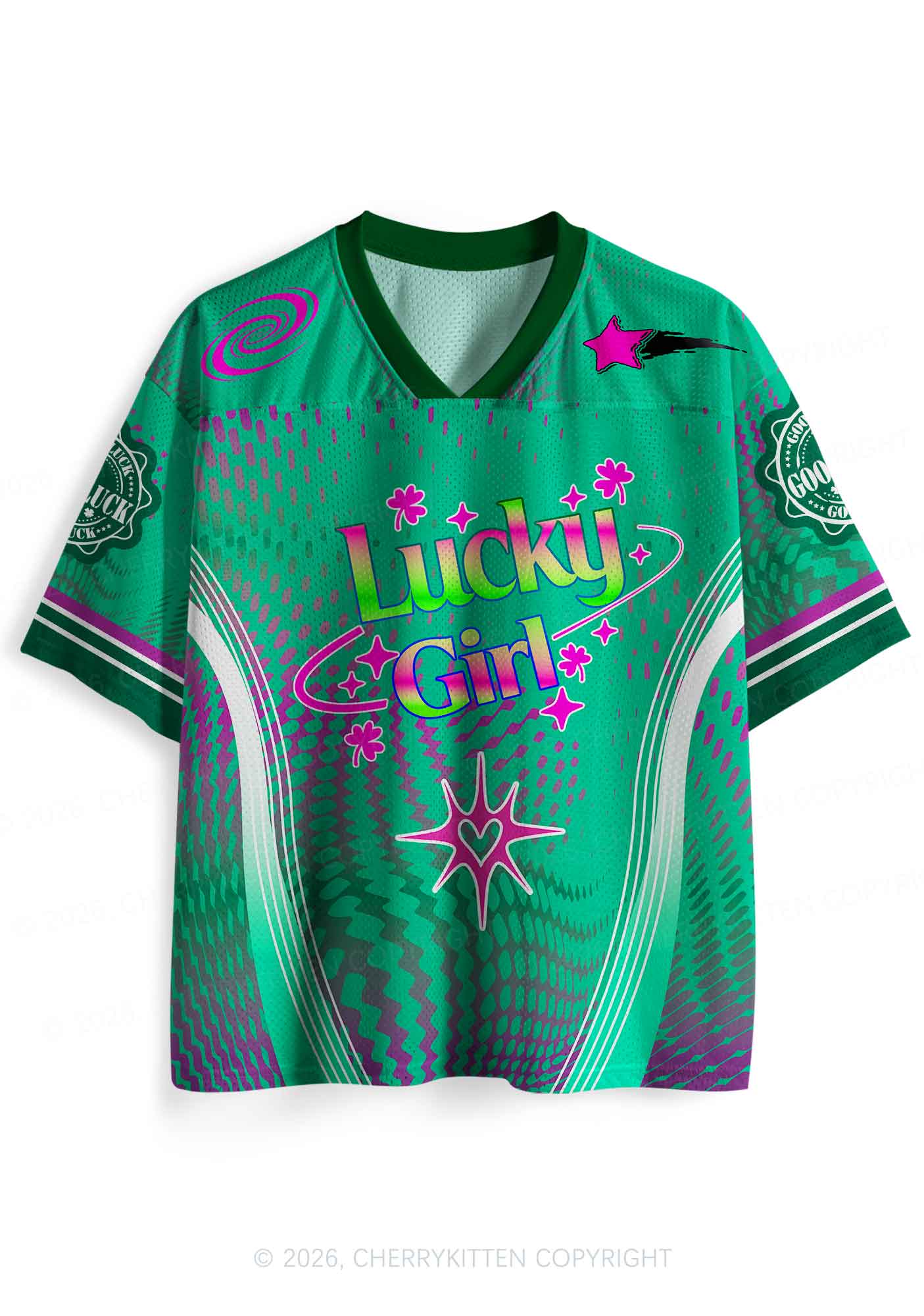 Custom Lucky Girl Pink Shamrock St Patricks Y2K Sport Jersey Shirts Cherrykitten - Image 3