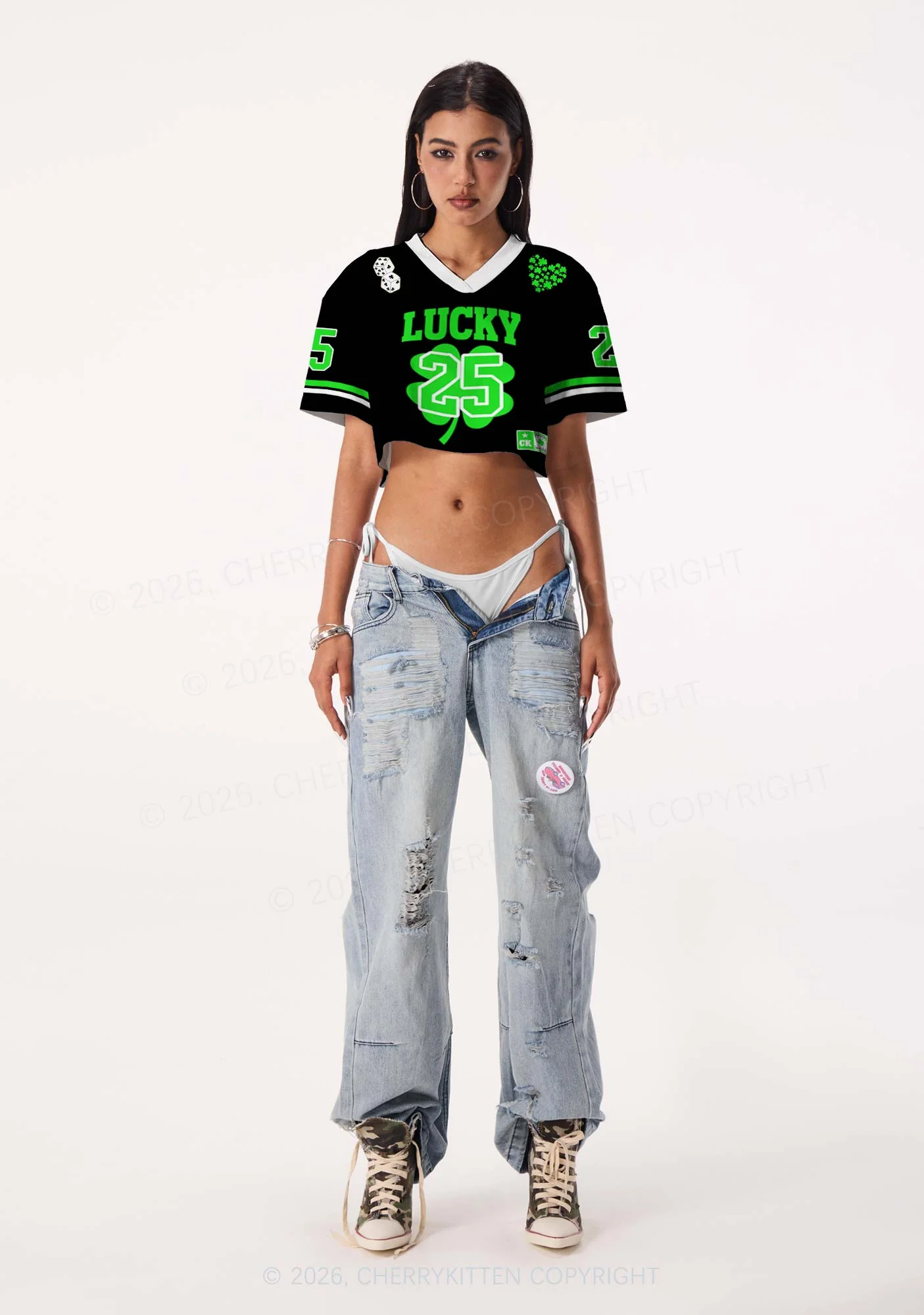 Custom Lucky Horseshoe St Patricks Y2K Crop Sport Jersey Shirts Cherrykitten - Image 2