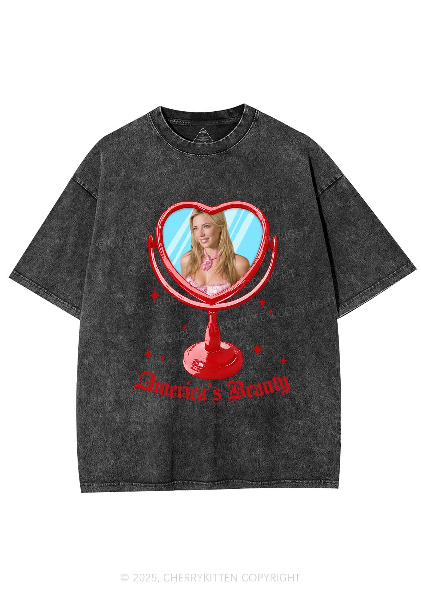Custom Mirror Beauty Y2K Shirts Washed Tee Cherrykitten - Image 3