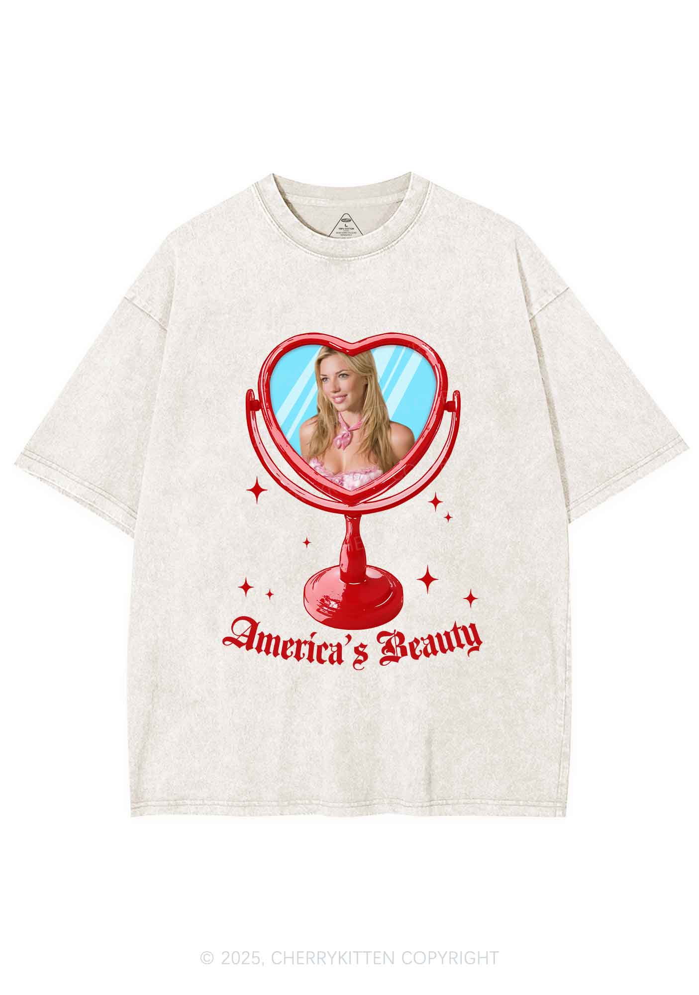 Custom Mirror Beauty Y2K Shirts Washed Tee Cherrykitten - Image 4