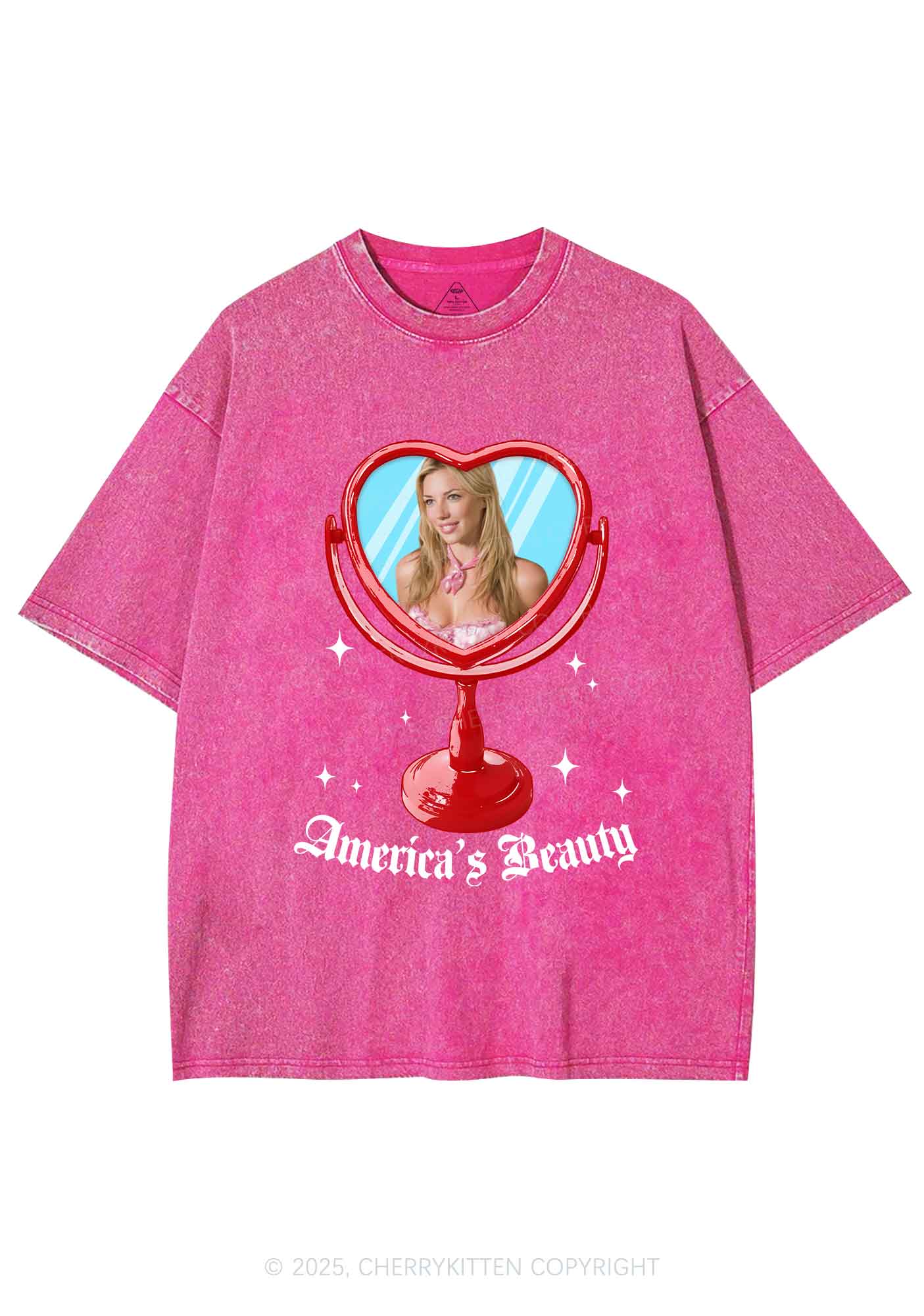 Custom Mirror Beauty Y2K Shirts Washed Tee Cherrykitten - Image 5