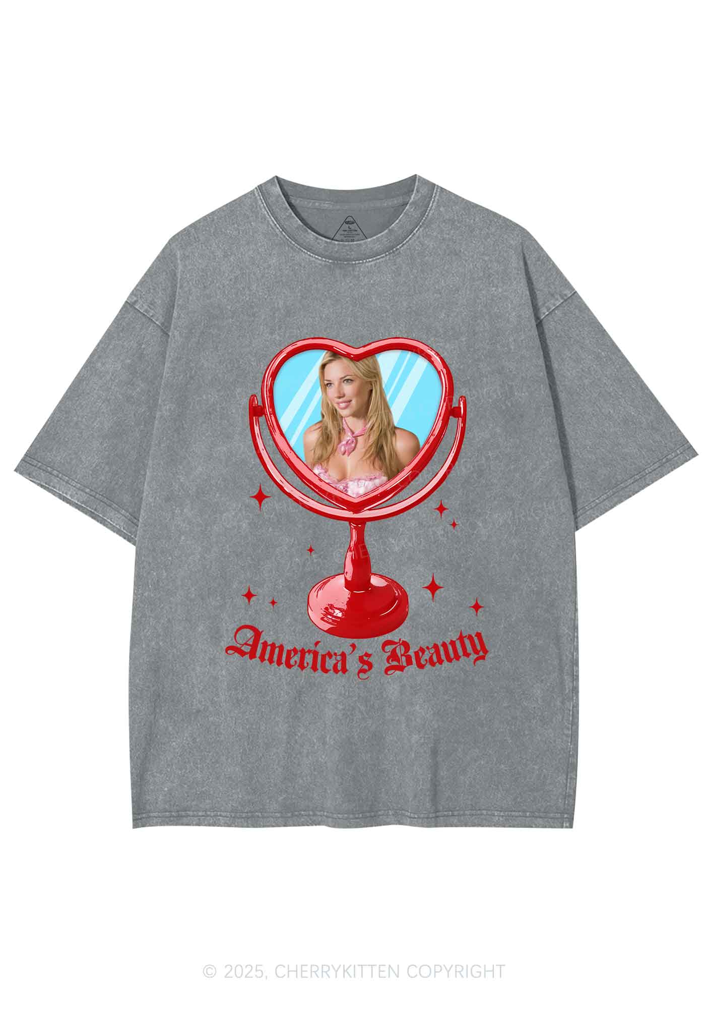 Custom Mirror Beauty Y2K Shirts Washed Tee Cherrykitten - Image 6