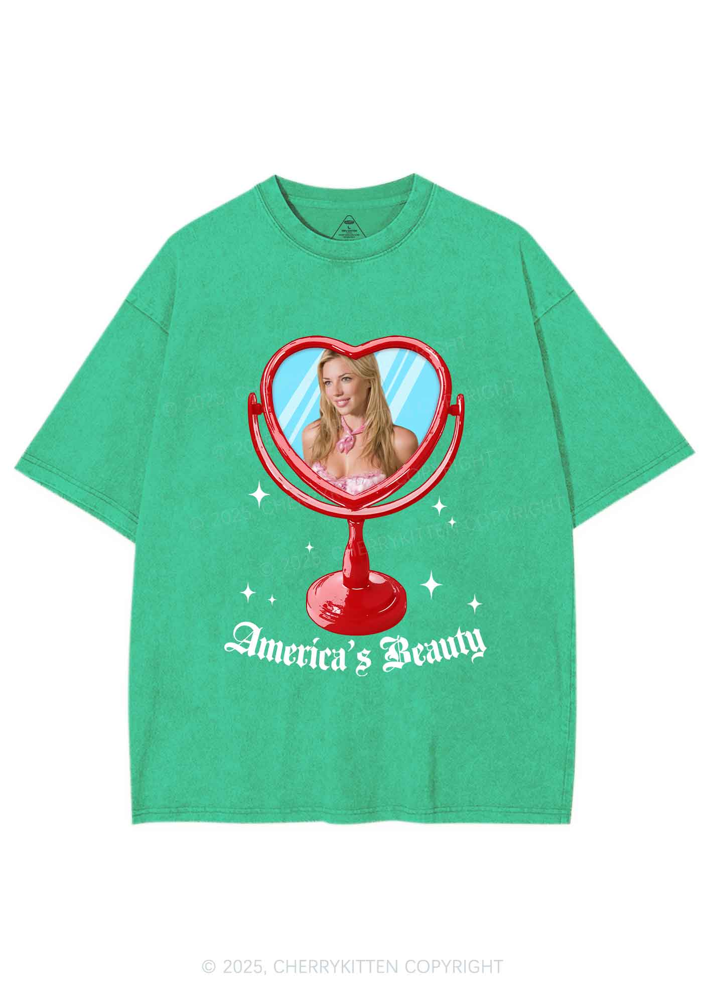 Custom Mirror Beauty Y2K Shirts Washed Tee Cherrykitten - Image 7