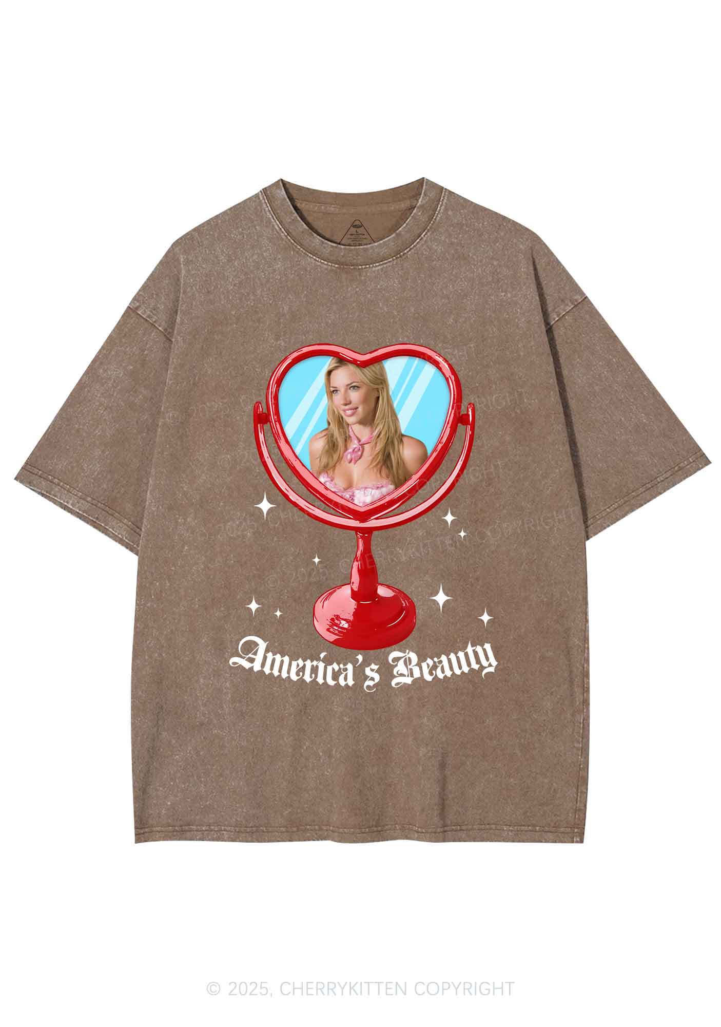 Custom Mirror Beauty Y2K Shirts Washed Tee Cherrykitten - Image 8